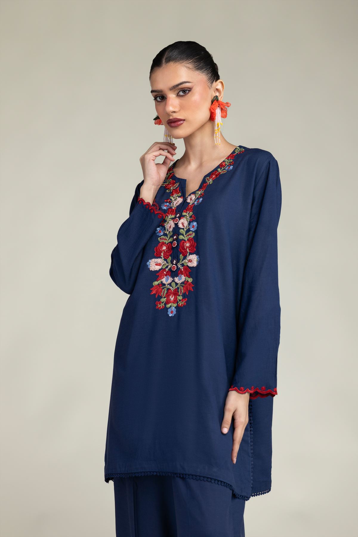 Embroidered Raw Silk Silk Navy Kurta - 1-26-245-A-J1-VG