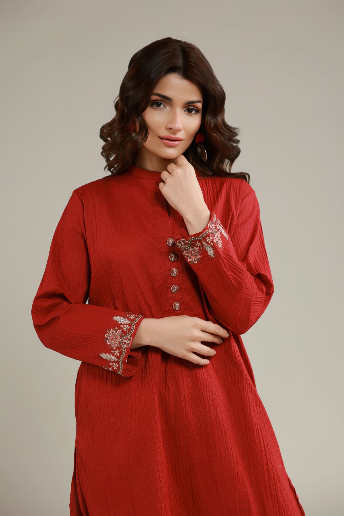 Embroidered Cotton Crinkle Solid Crinkled Kurta - 1-26-108-A-F-VG