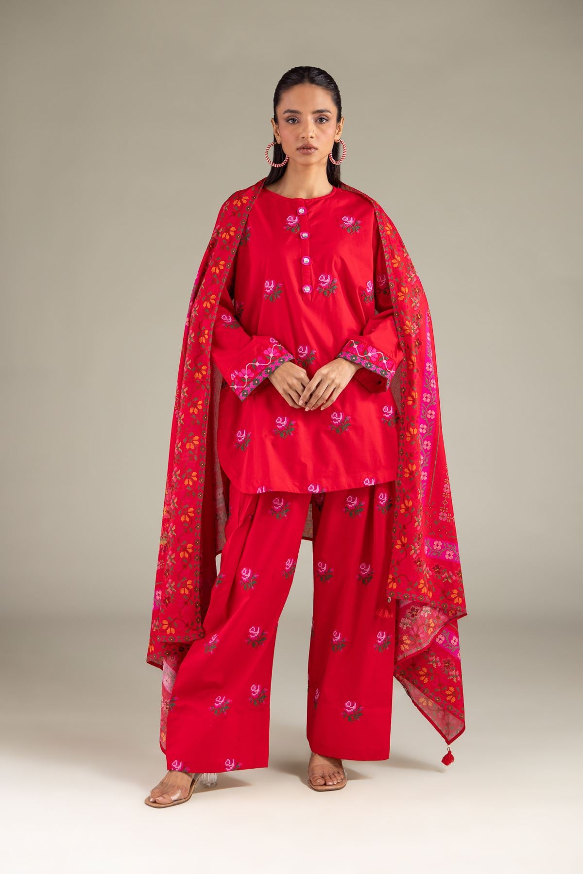 Embroidered Lawn All-Season Floral Dupatta - 1-26-146-A-B-VG