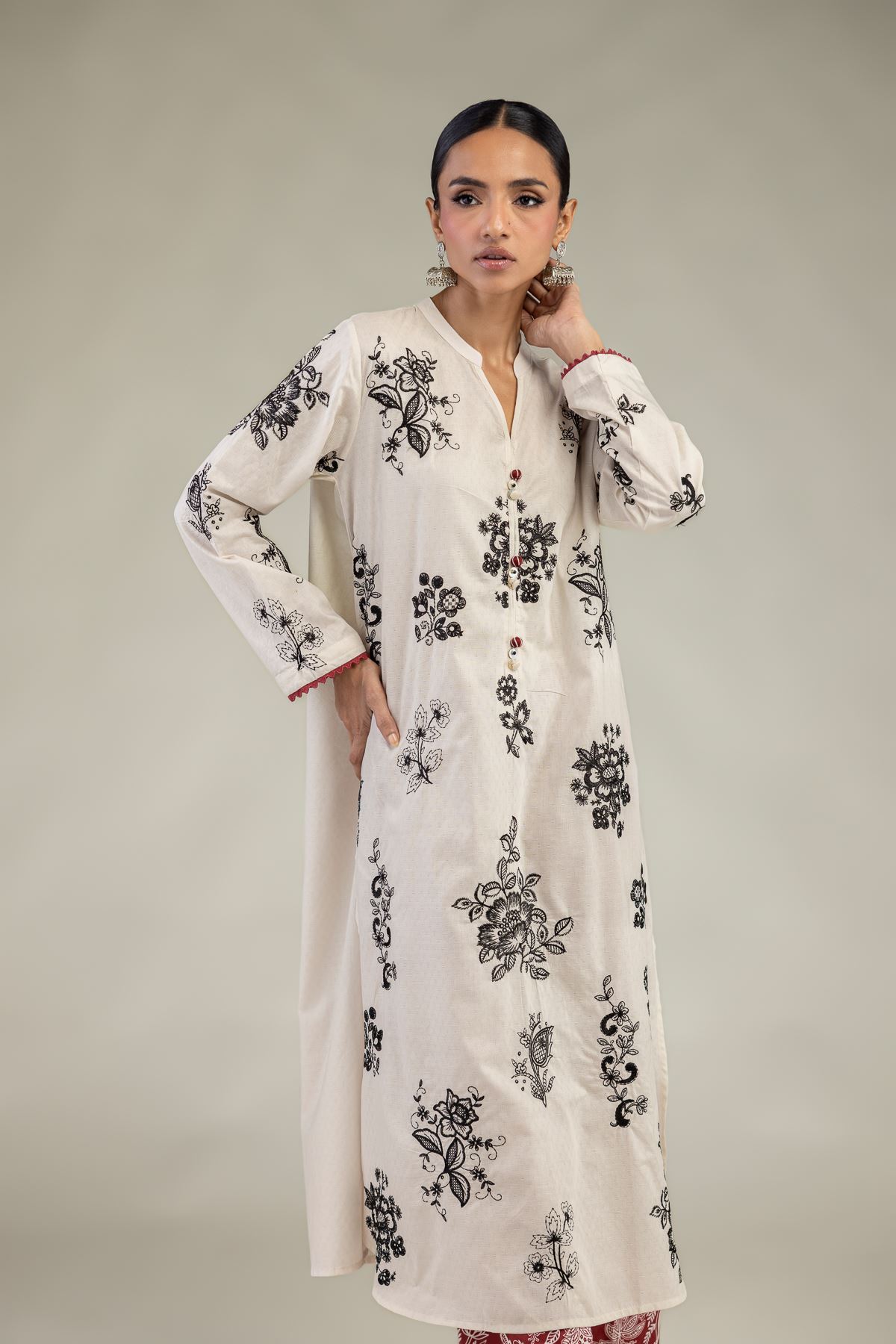 Embroidered Cotton Dobby Floral Longline Kurta - 1-26-226-A-I1-VG