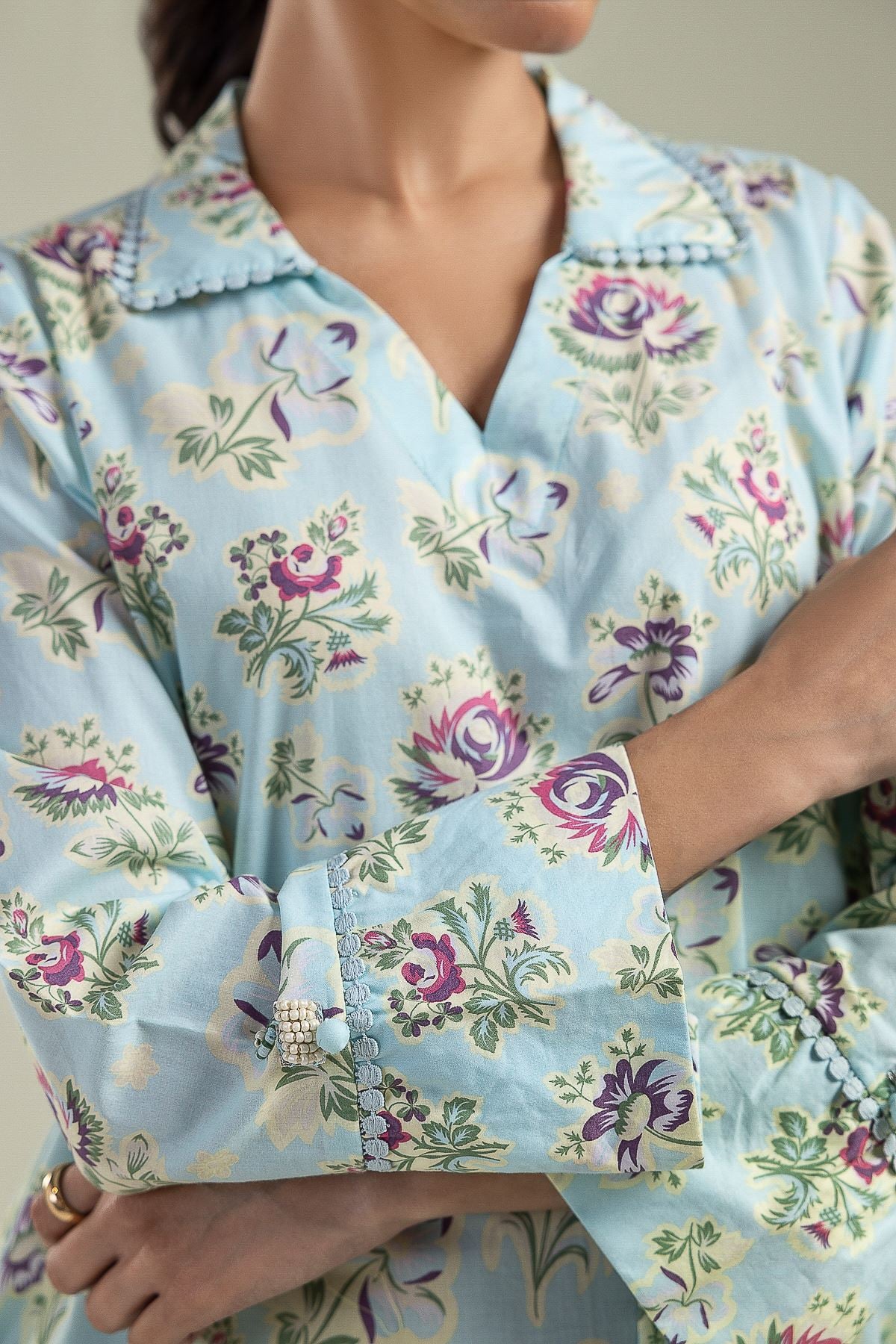 Printed Cambric Blue Cambric Kurta - 1-26-201-A-A-VG