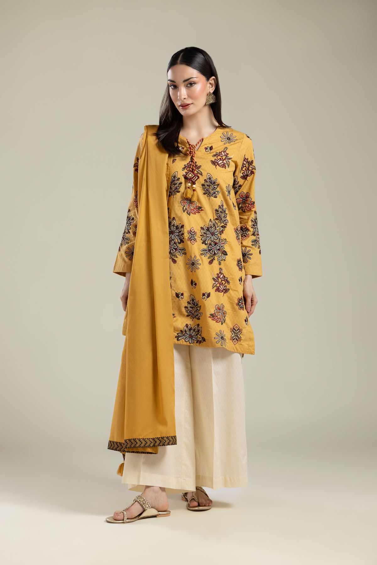 Embroidered Lawn Lawn Tassel Dupatta - 1-26-134-C-G-VG