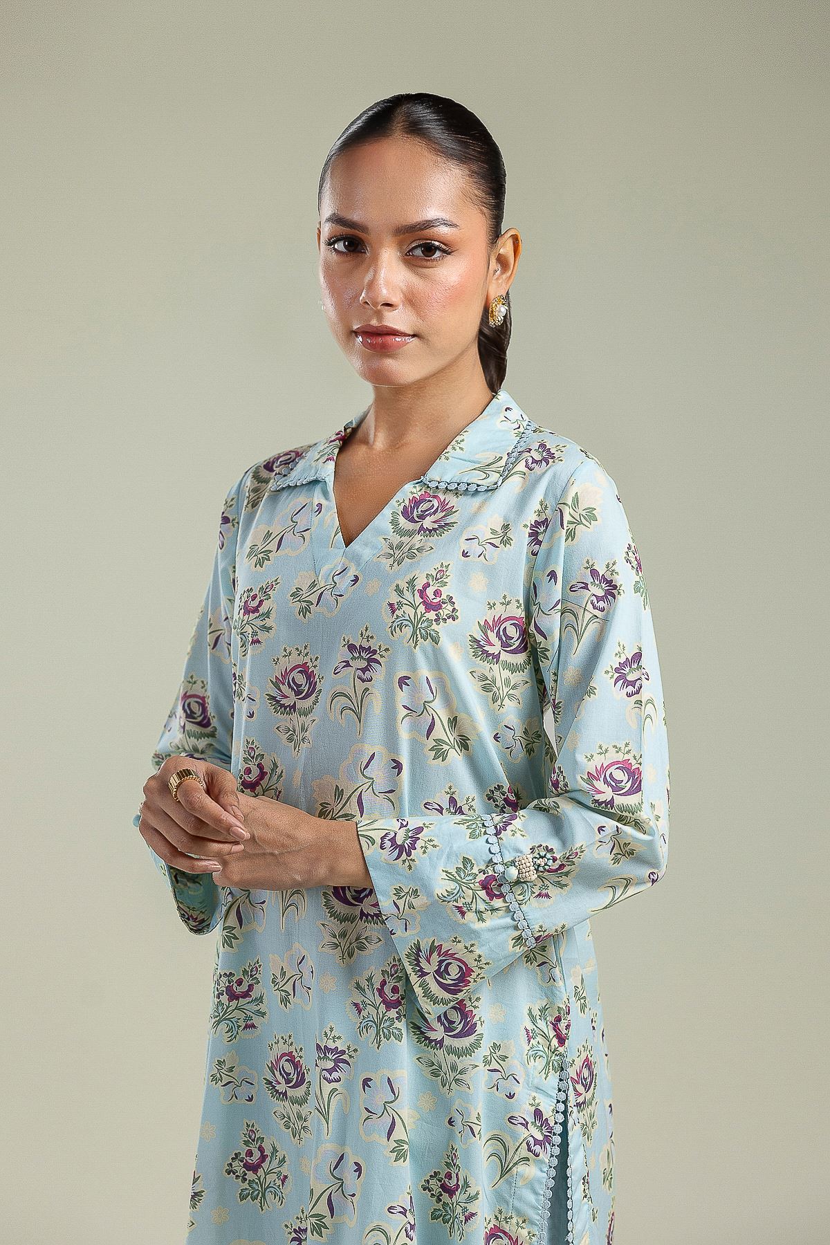 Printed Cambric Blue Cambric Kurta - 1-26-201-A-A-VG