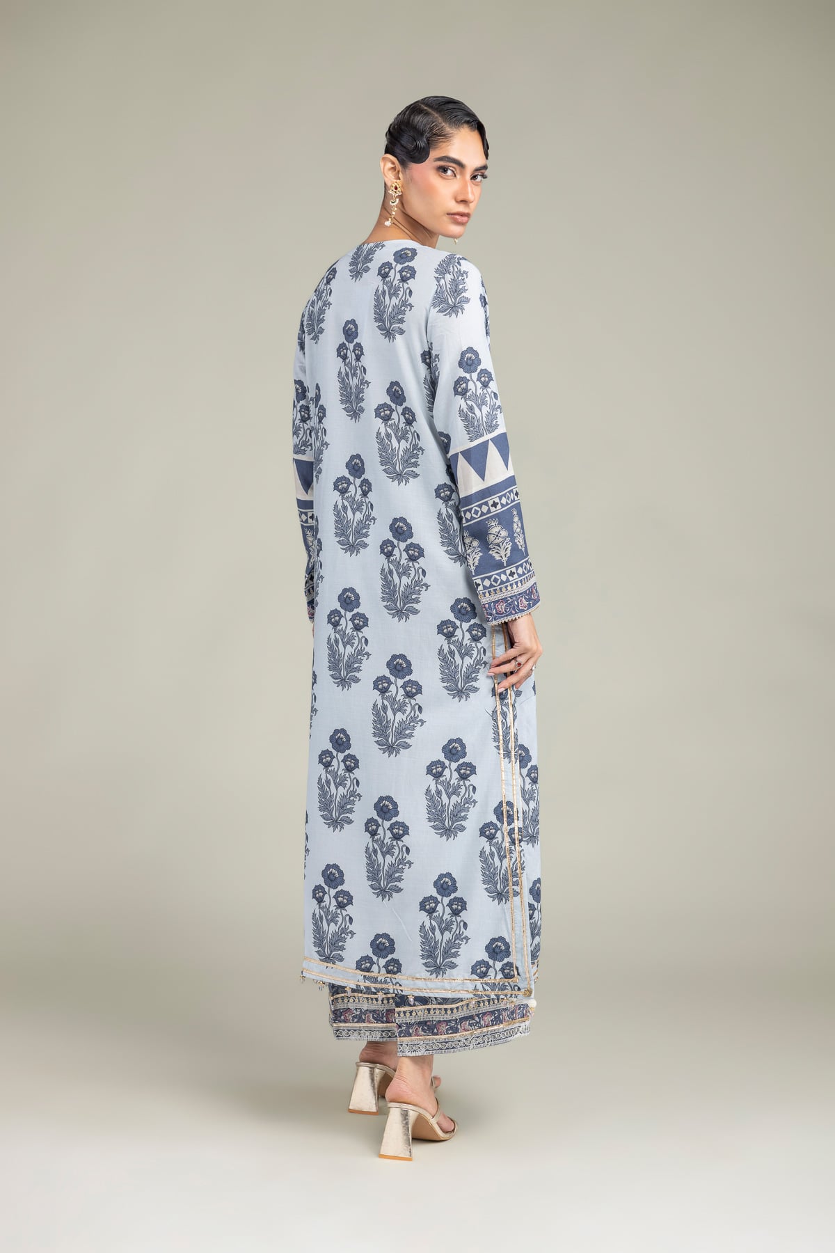 Embroidered Raw Silk V-Neck Floral Kurta - 1-26-102-A-F-VG