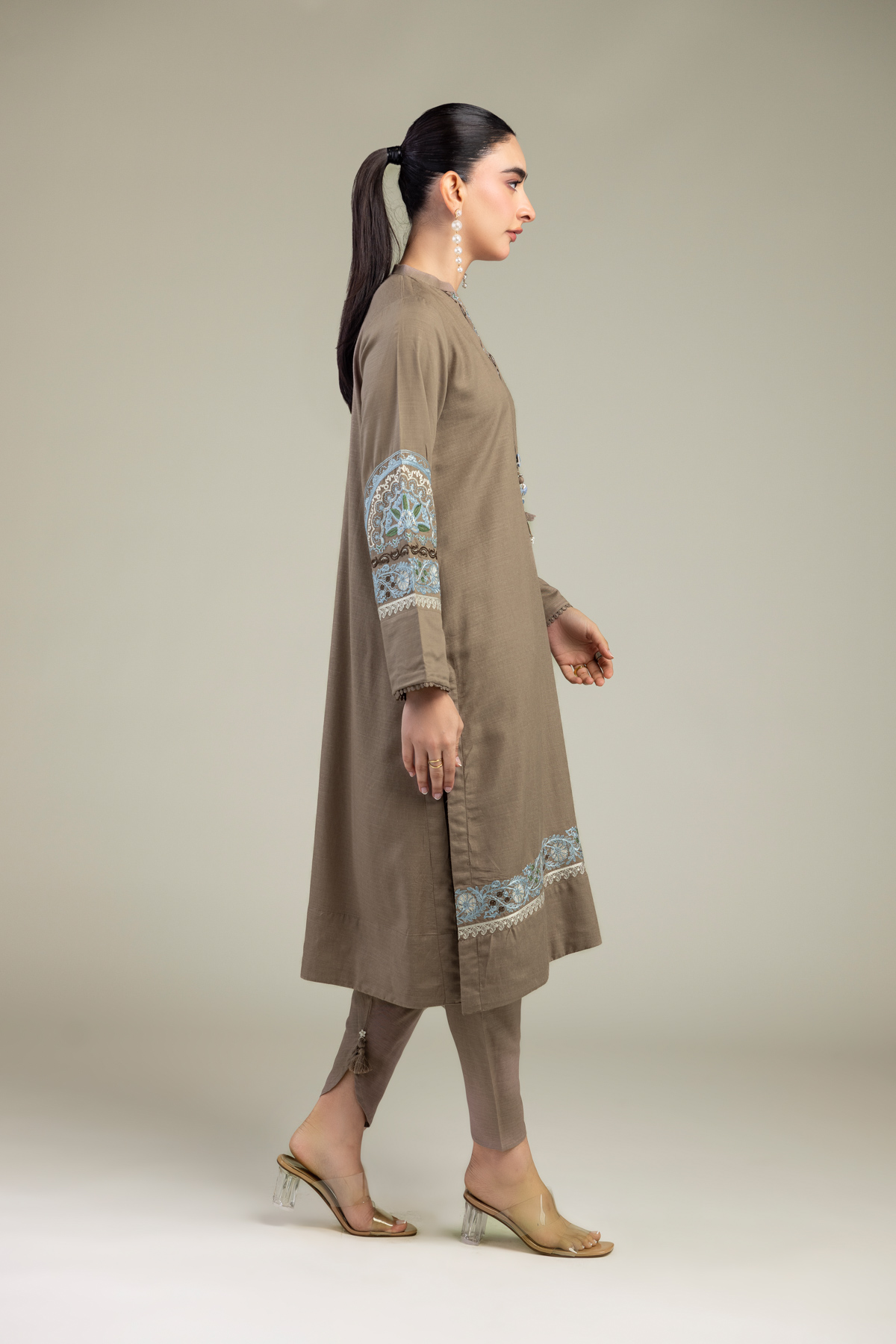 Embroidered Raw Silk Brown Solid Shalwar - 1-26-102-A-F-VG