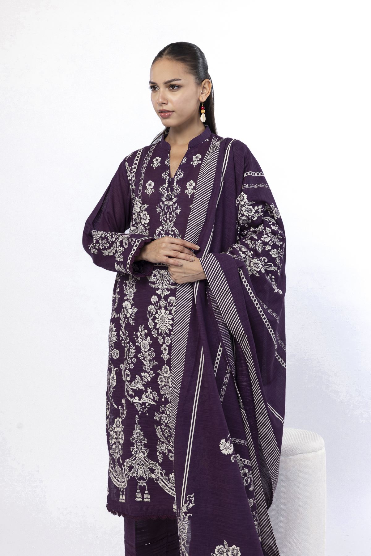 Printed Slub Cotton Tailored 3 Piece - 1001912695