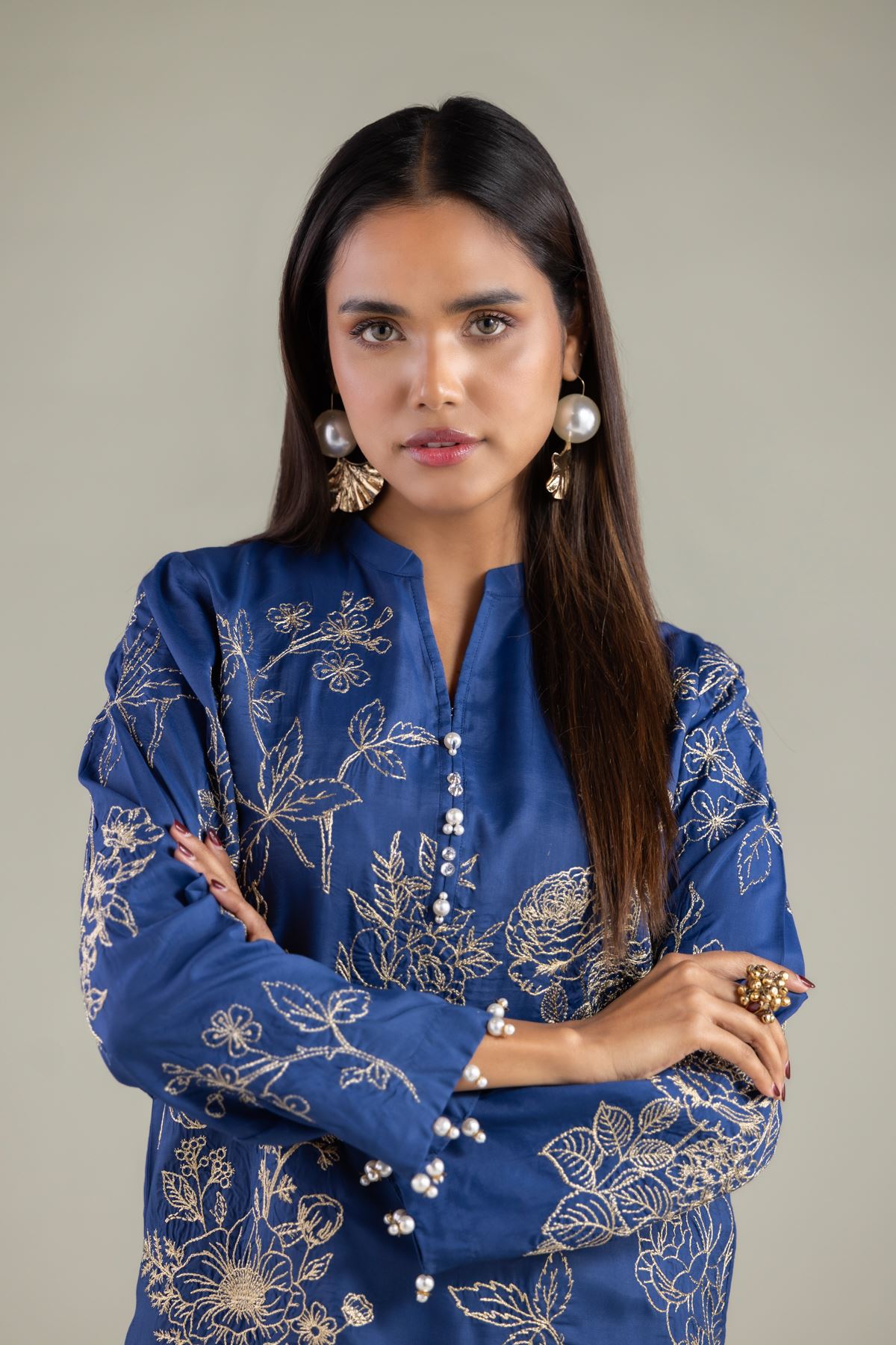 Embroidered Raw Silk Floral Longline Kurta - 2-26-101-A-B-VG
