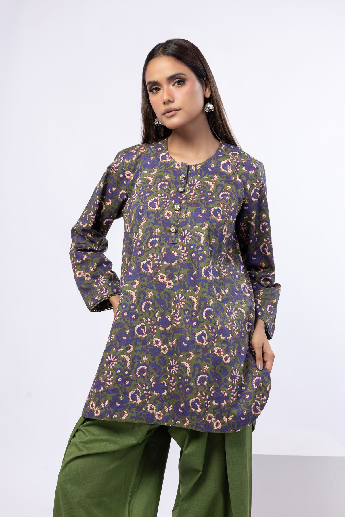Printed Crosshatch Poplin Kurta - 25-04E48-07TA-VG
