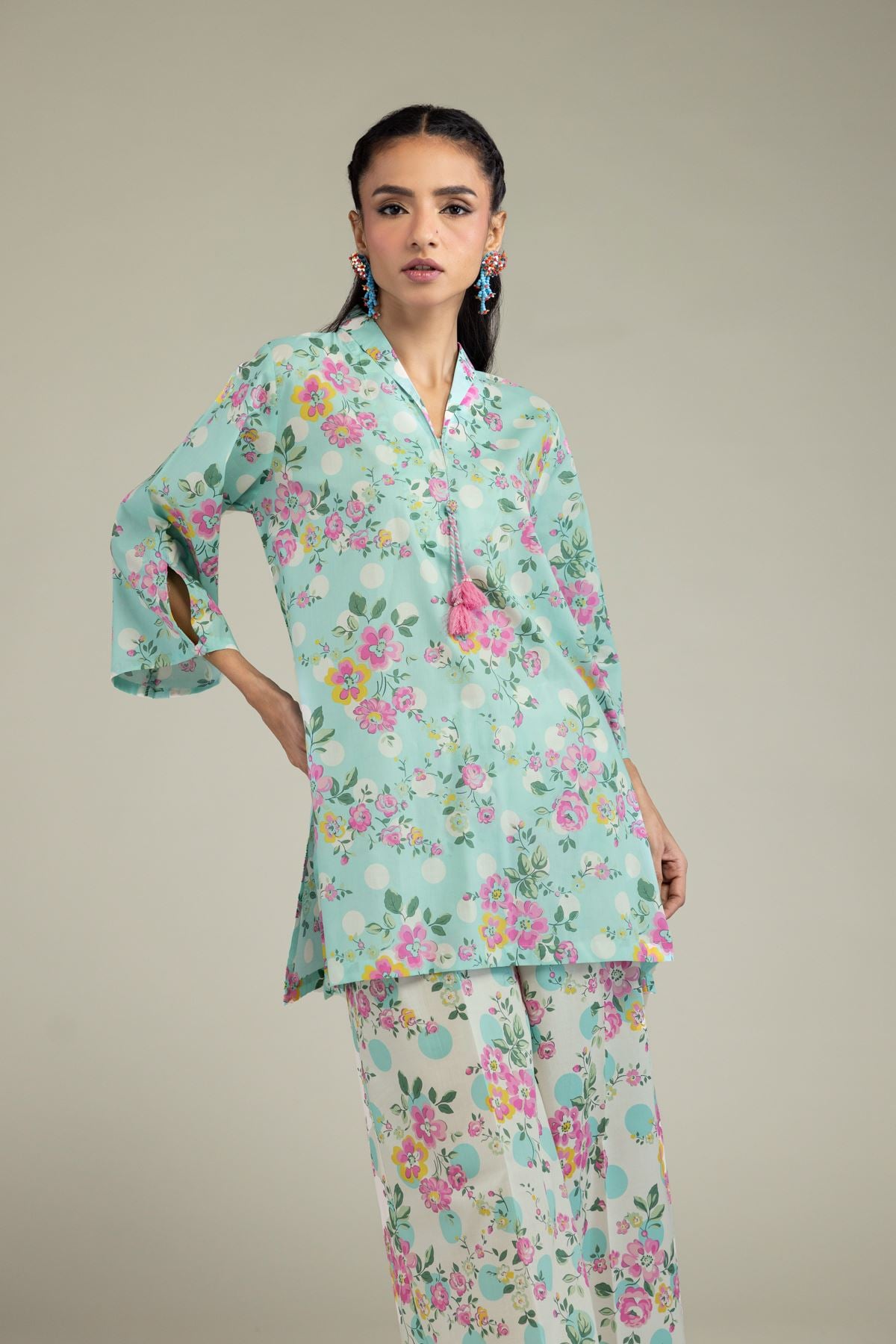 Printed Cambric Floral Mint Kurta - 25-10-12E7-10TB-VG