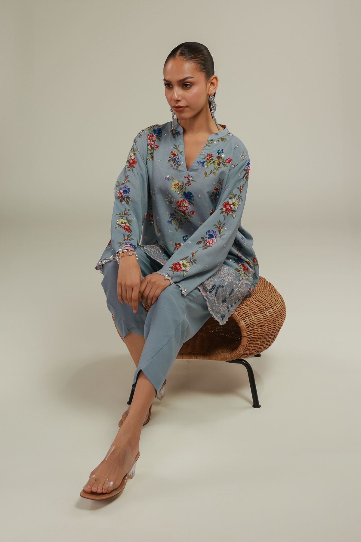 Embroidered Raw Silk Floral Lace Kurta - 1-26-108-A-F-VG
