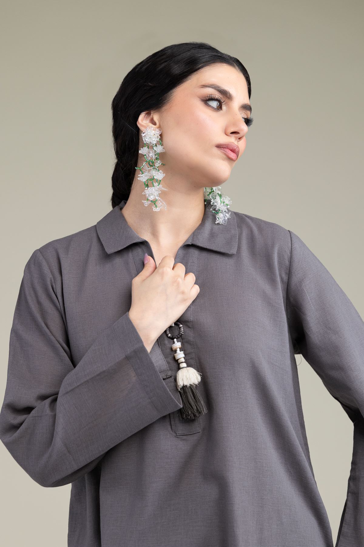 Dyed Blended Linen Solid Linen Kurta - 1-26-238-A-E1-VG