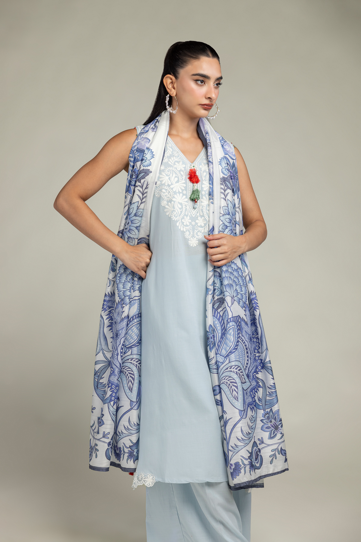 Embroidered Polyester Silk Floral Silk Dupatta - 2-26-106-A-H-VG