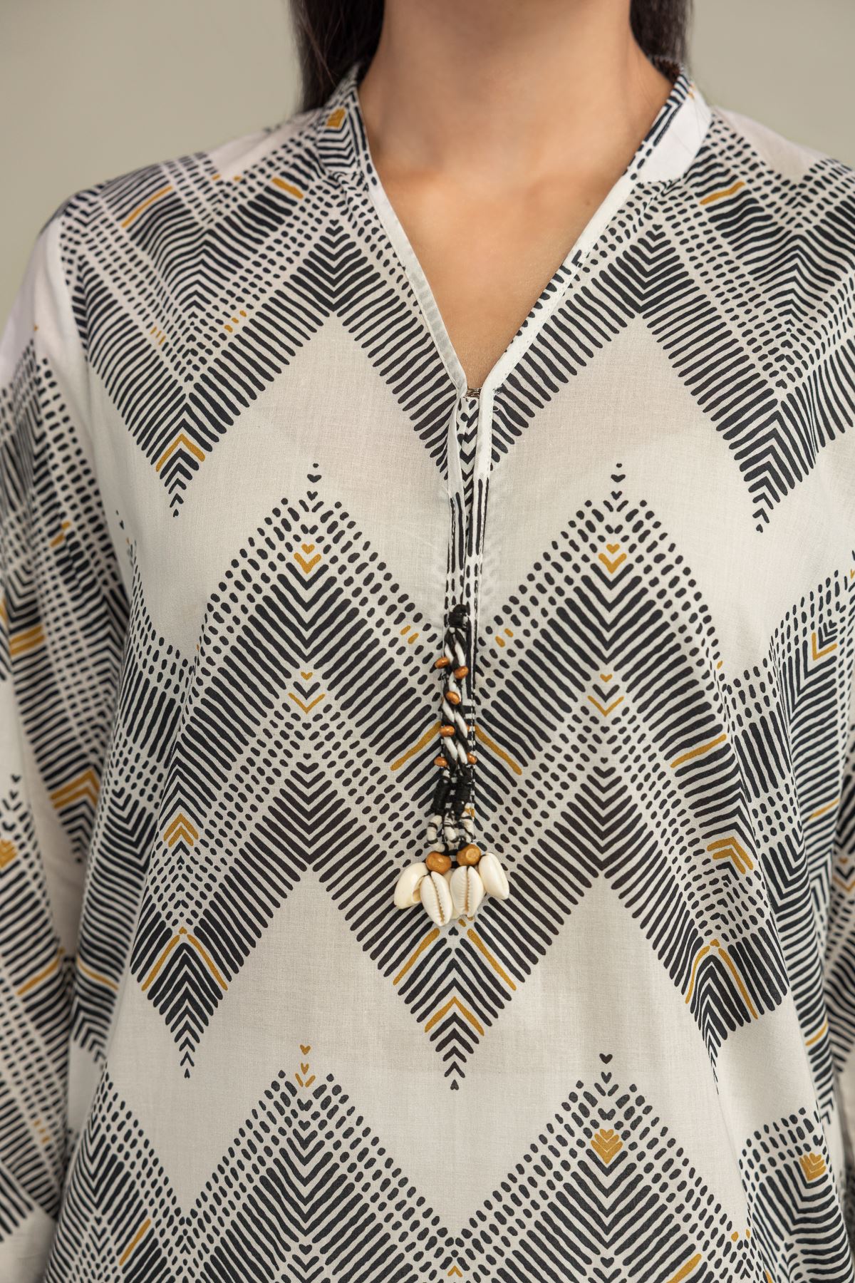 Printed Cambric Geometric Longline Kurta - 1-26-322-B-A1-VG