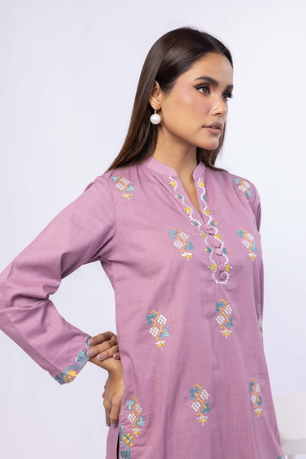 Embroidered Crosshatch Poplin Kurta - 25-09-9S3-03TA-VG