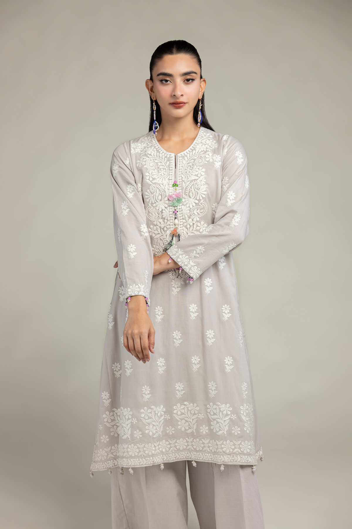 Embroidered Raw Silk Floral Longline Kurta - 1-26-102-A-F-VG