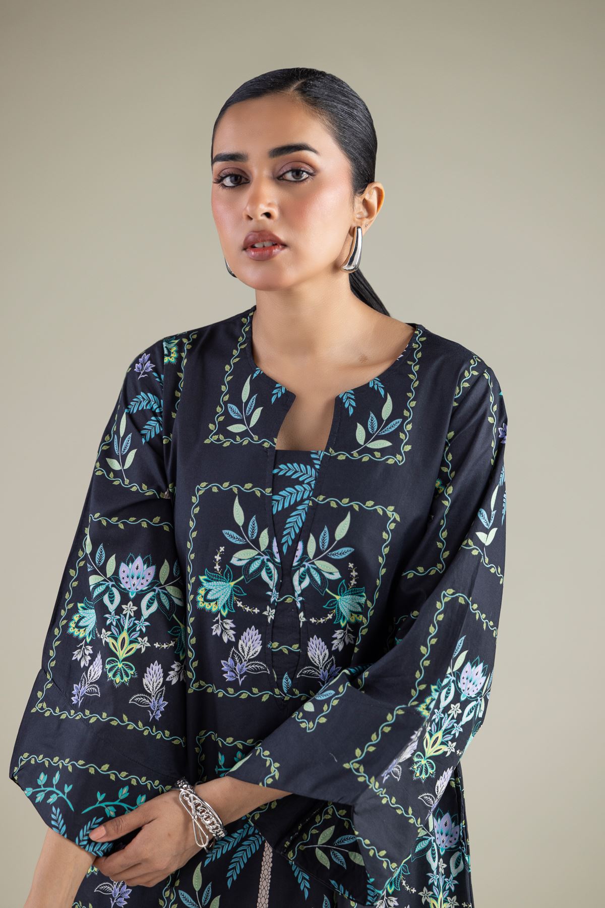 Embroidered Cambric Long Printed Kurta - 1-26-144-A-B-VG
