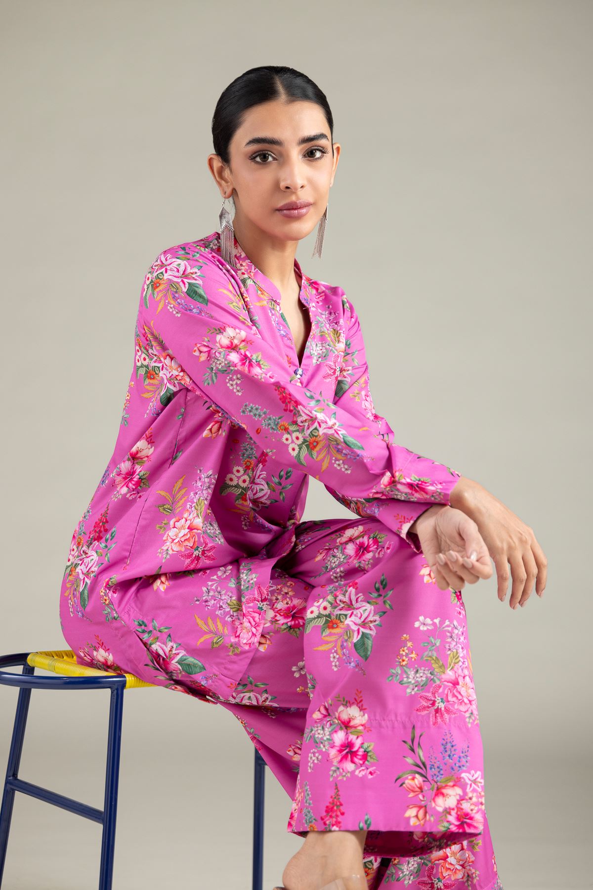 Printed Polyester Silk Kurta - 1-26-110-B-A-VG