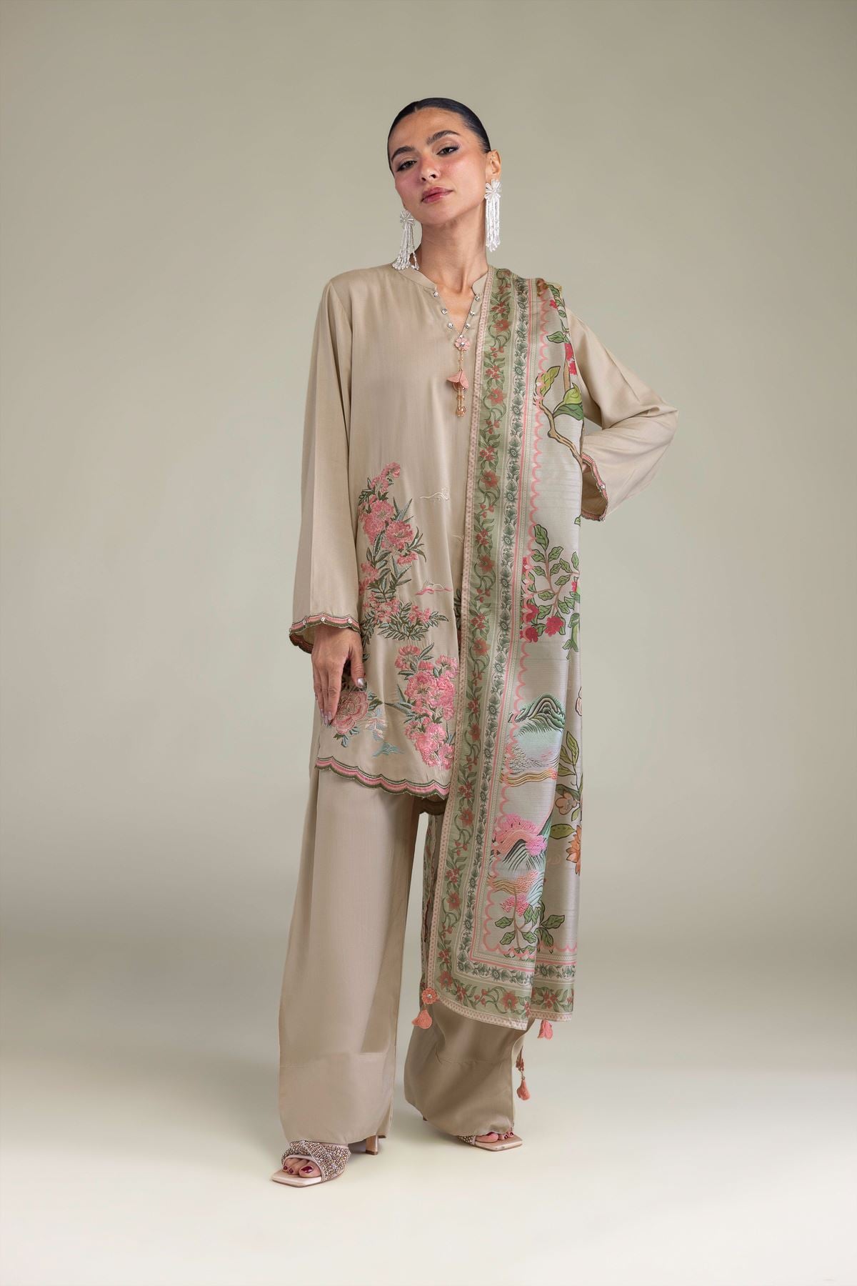 Embroidered Polyester Silk Floral Silk Dupatta - 2-26-202-A-C-VG