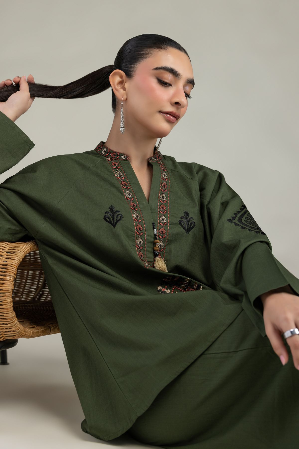 Embroidered Textured Cotton Textured Cotton Shirt - 6-26-204-A-B1-VG