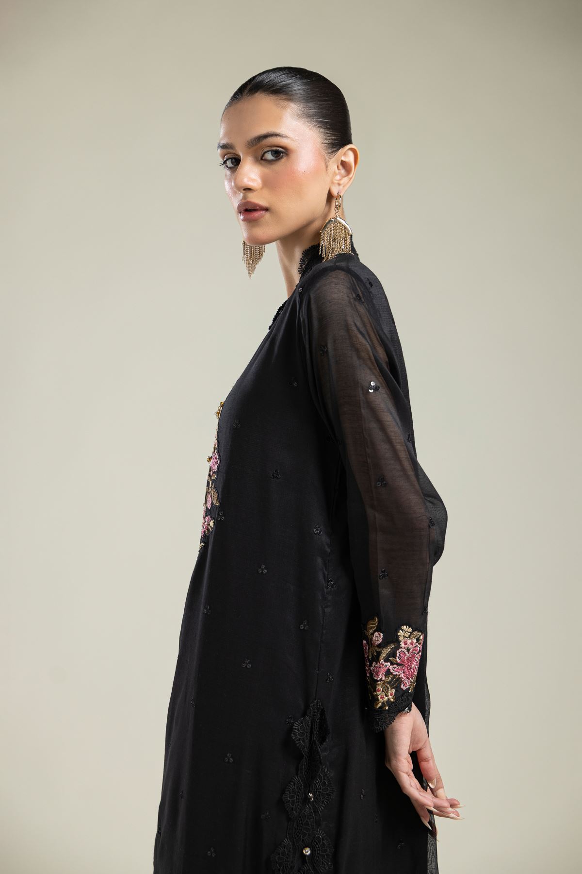 Paper Silk Black Silk Kurta - 2-26-215-A-G-VG