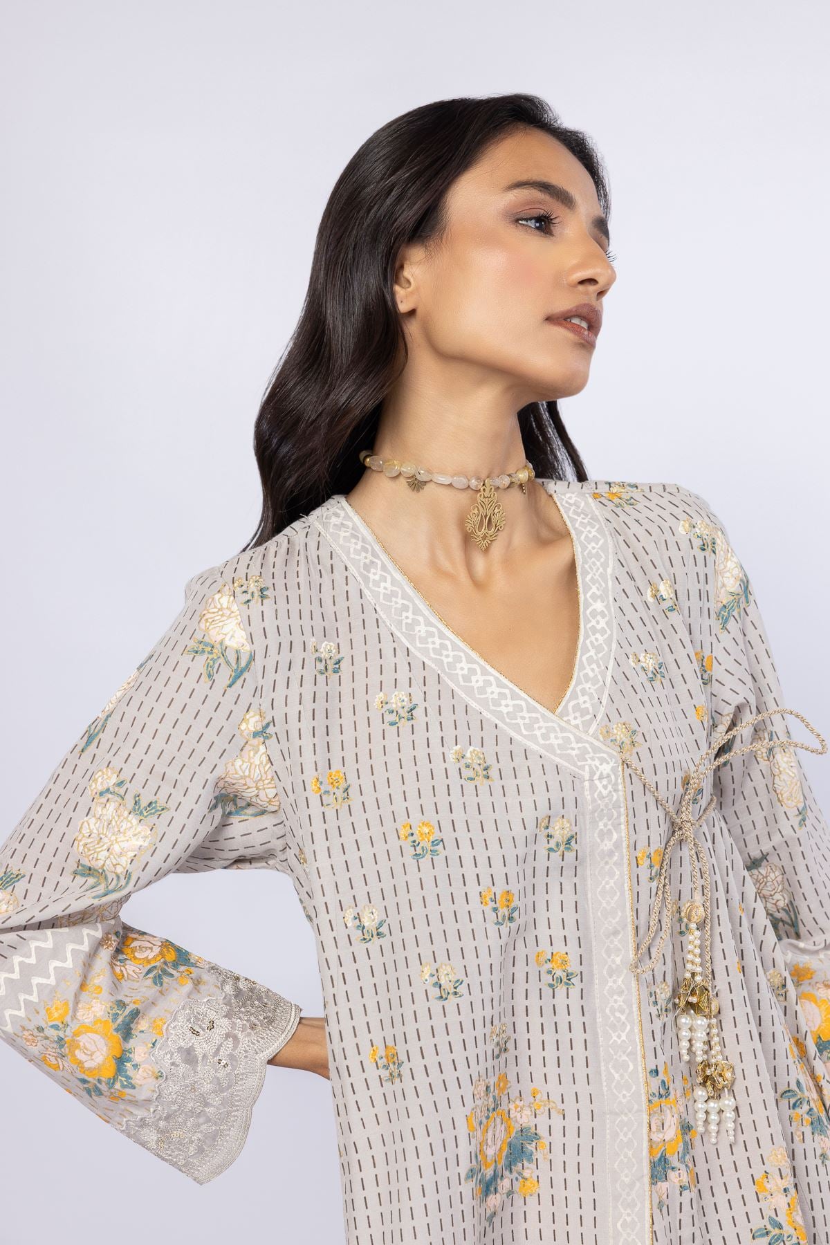 Embroidered Raw Silk Kurta - 25-05S22-08TB-VG