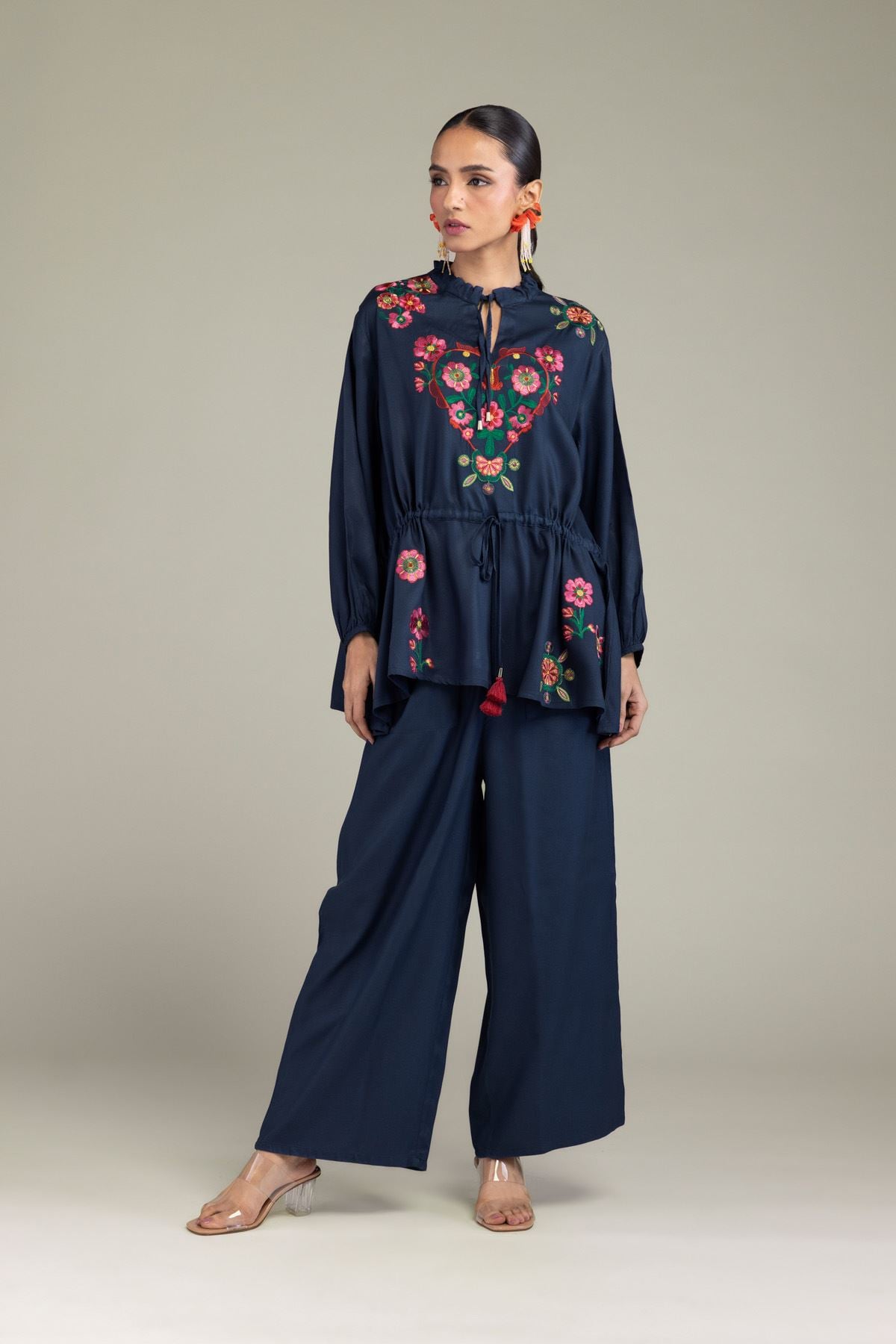 Embroidered Viscose Crepe Solid Viscose Trousers - 6-26-202-A-G1-VG
