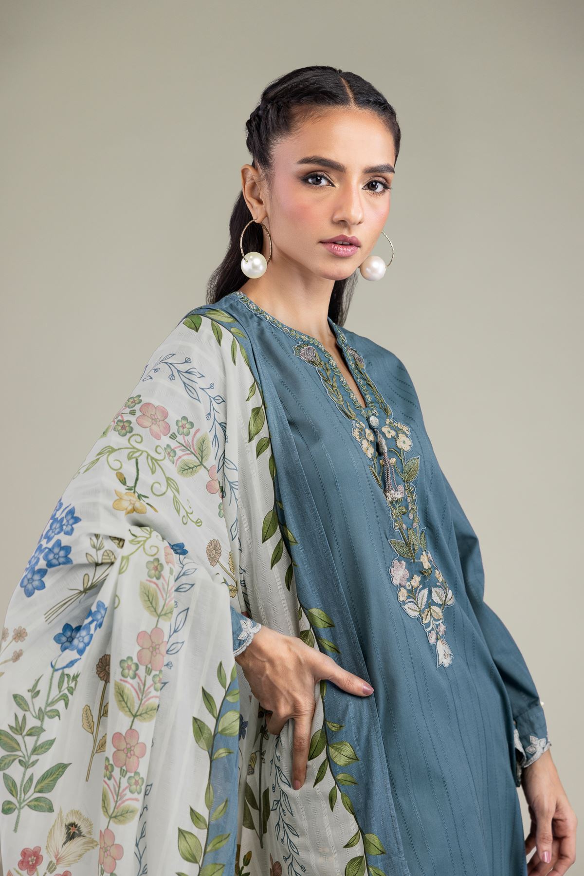 Embroidered Textured Cotton Floral Cotton Dupatta - 1-26-213-A-J1-VG