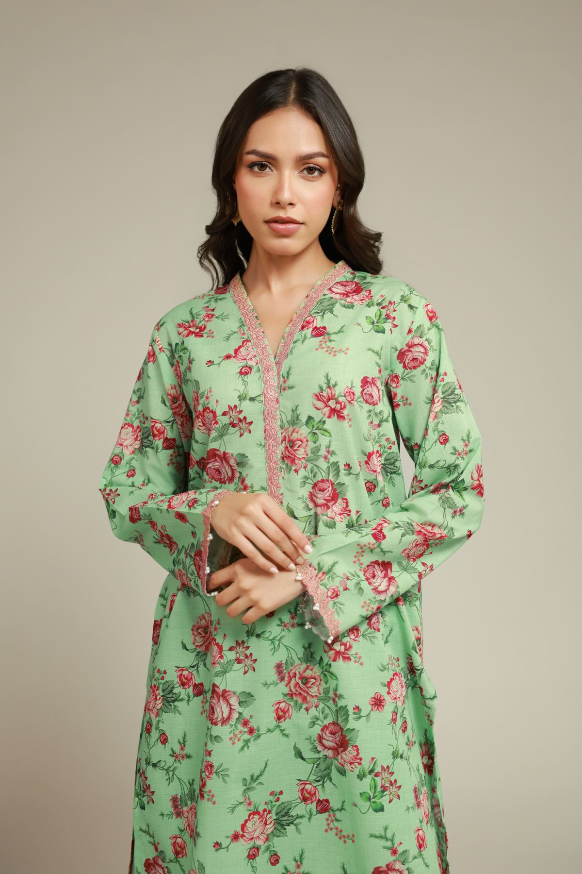 Embroidered Cambric Lawn Co-ord Set - T-A113-26-110EB1-VG