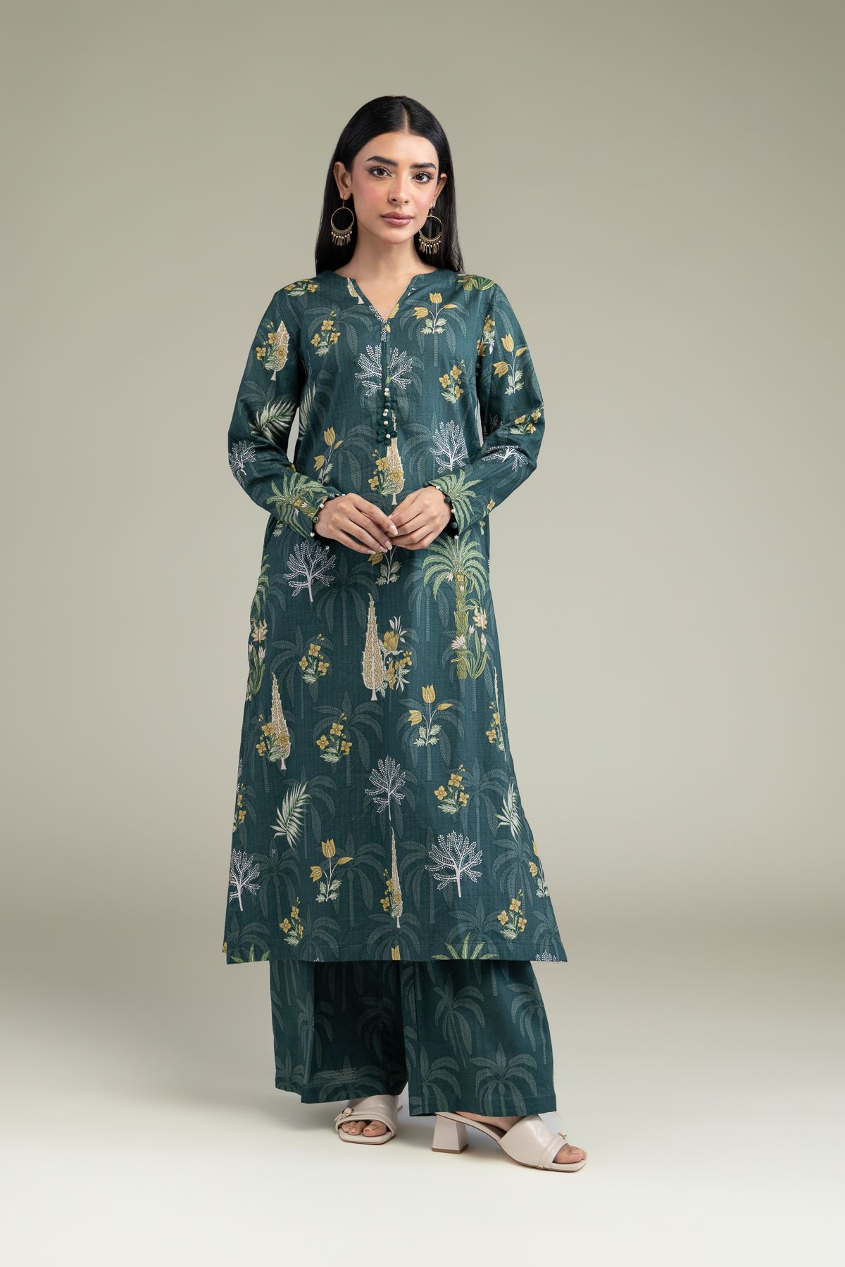 Printed Cotton Dobby Floral V-Neck Kurta - 1-26-211-A-F1-VG