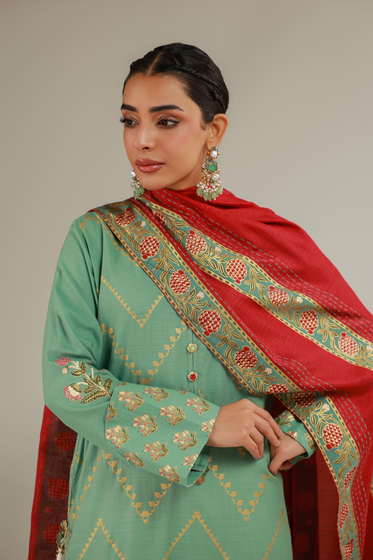 Raw Silk 3 Piece Co-ord Set - 2-26-103-A-F-VG