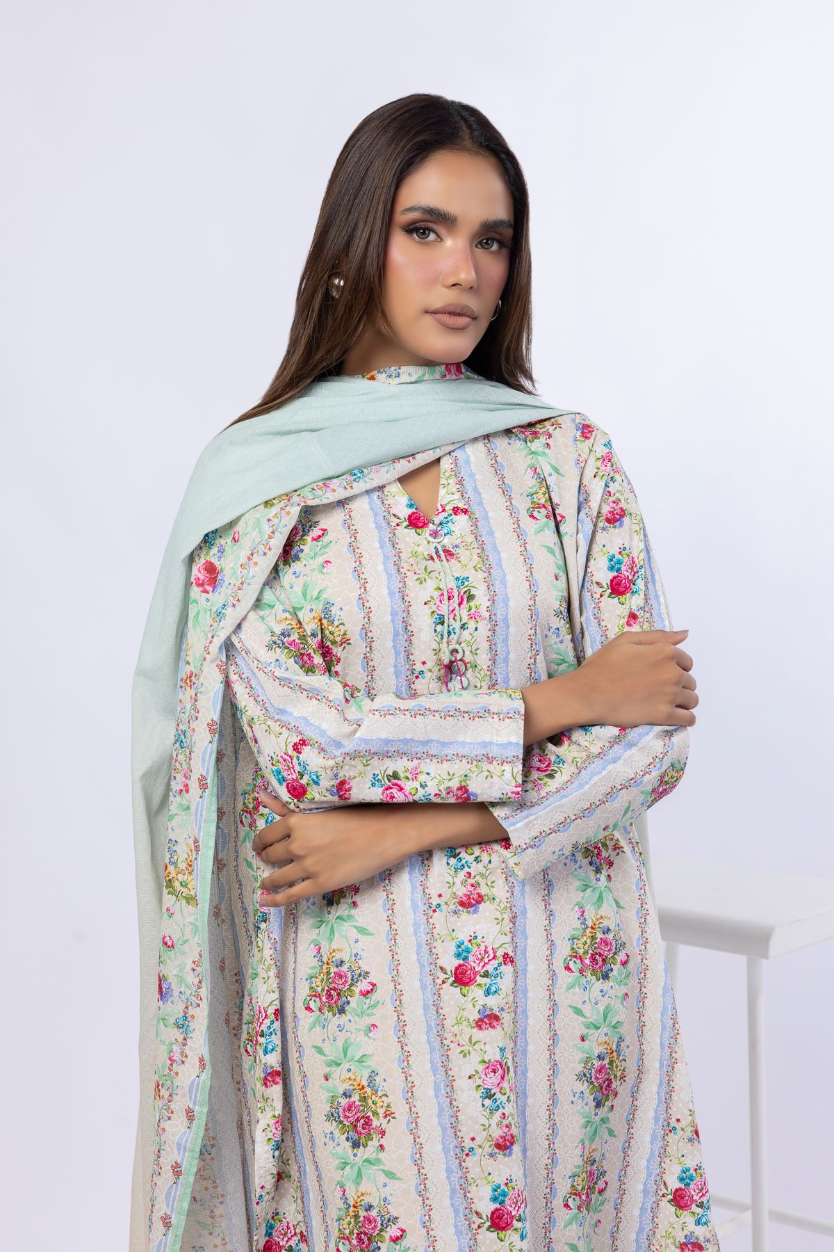 Printed Cotton Square Dupatta - 25-08-8E5-04TA-VG