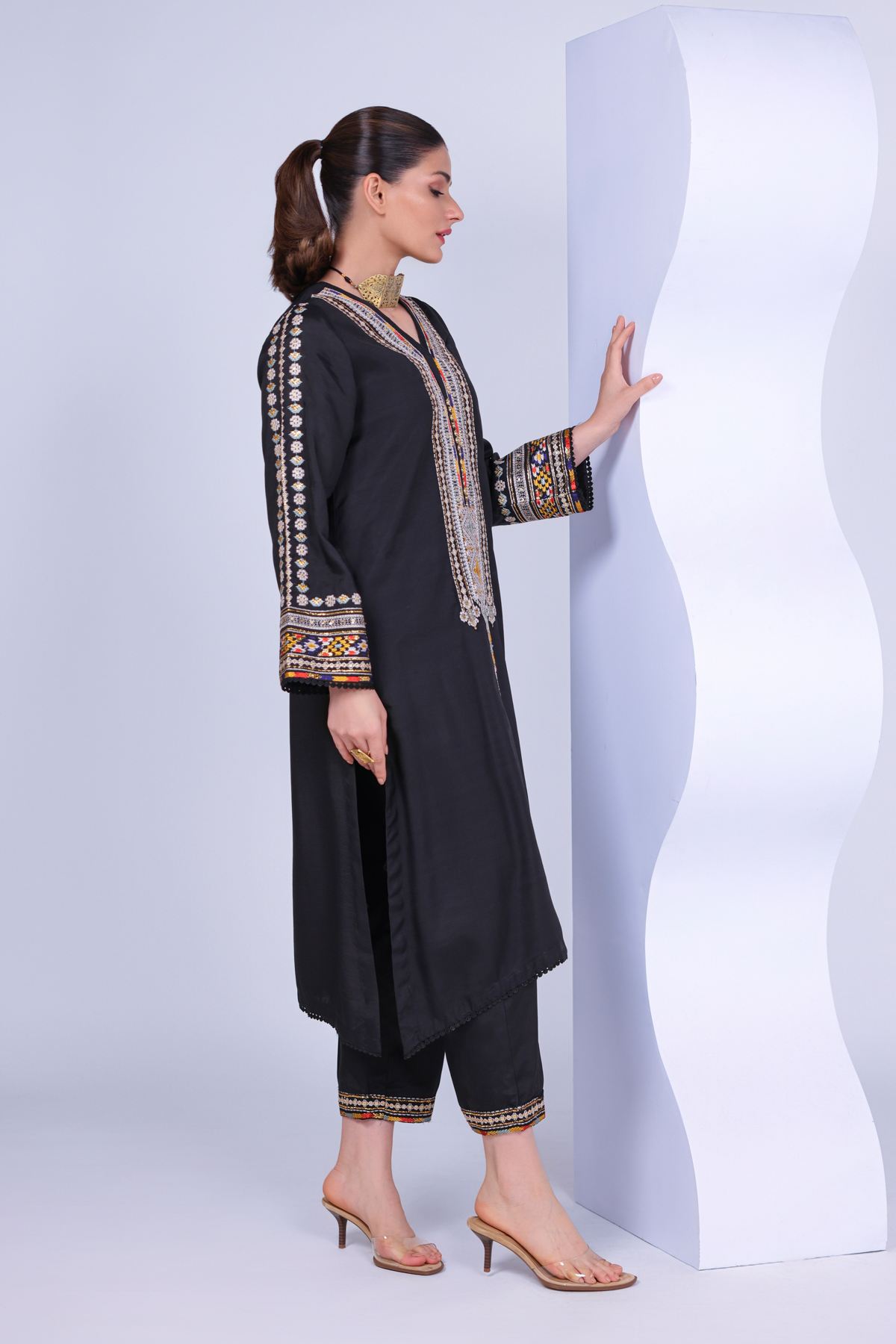 Embroidered Russian Raw Silk Pants - 25-10-10S5-01TA-VG