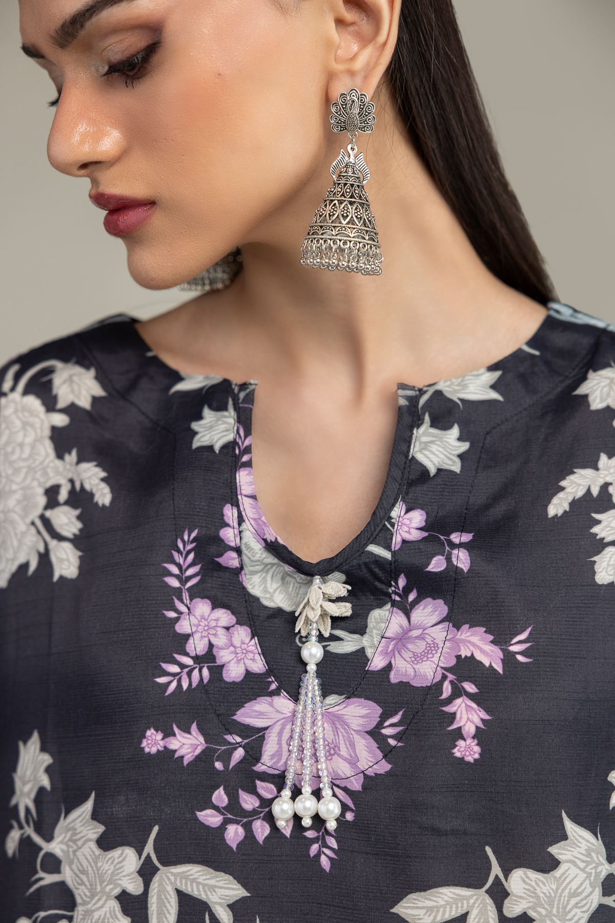 Embroidered Raw Silk Short Black Kurta - 1-26-225-A-C1-VG