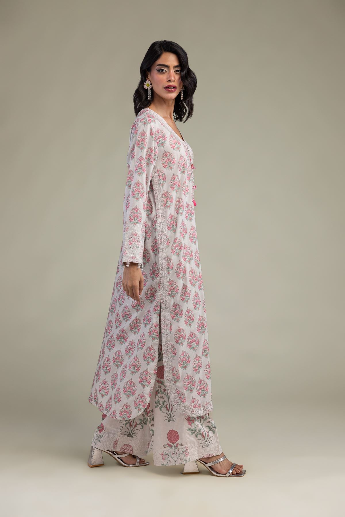 Embroidered Raw Silk Silk Floral Pants - 12-26-202-B-D1-VG