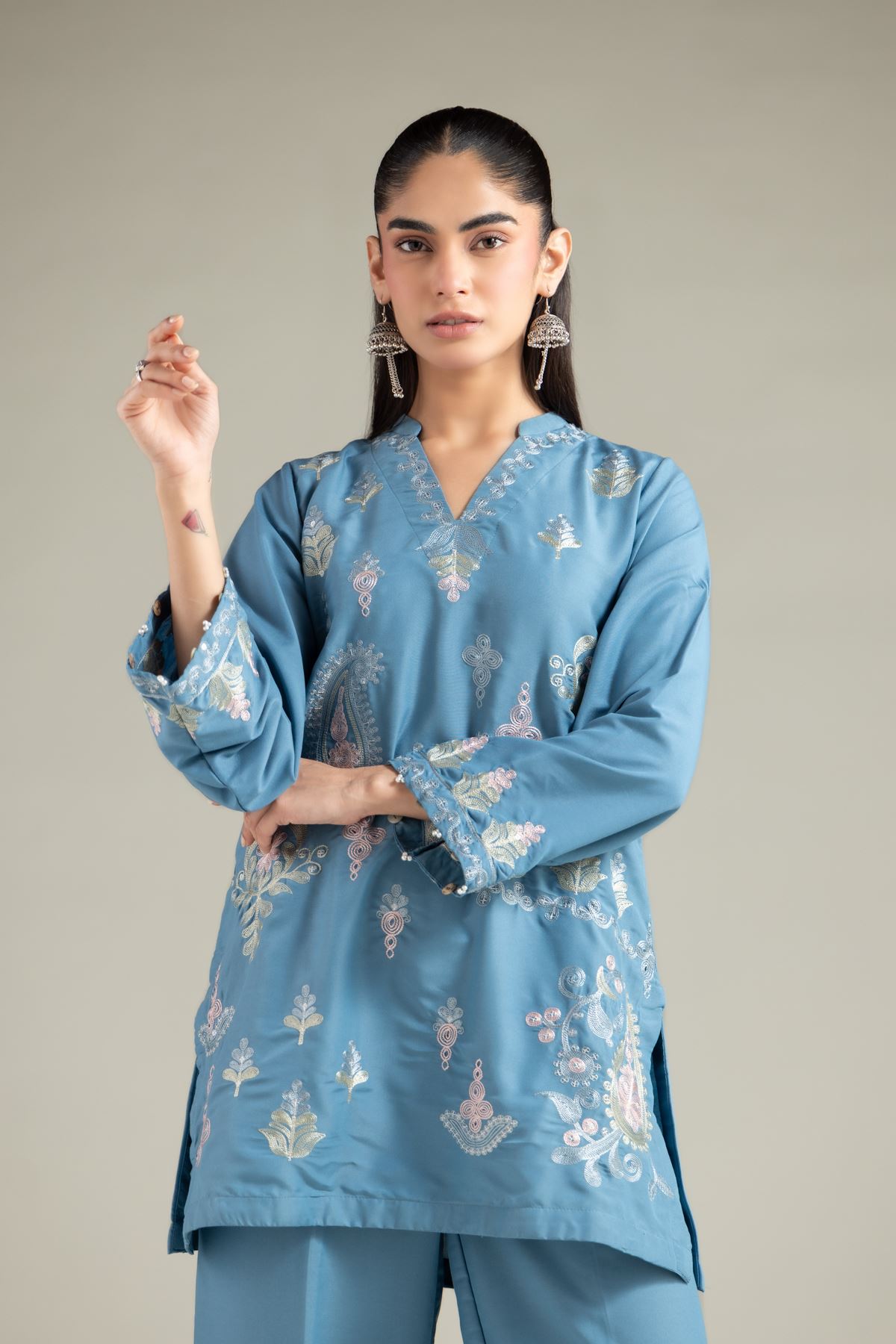 Embroidered Blended Cambric Kurta - 1-26-101-A-E-VG