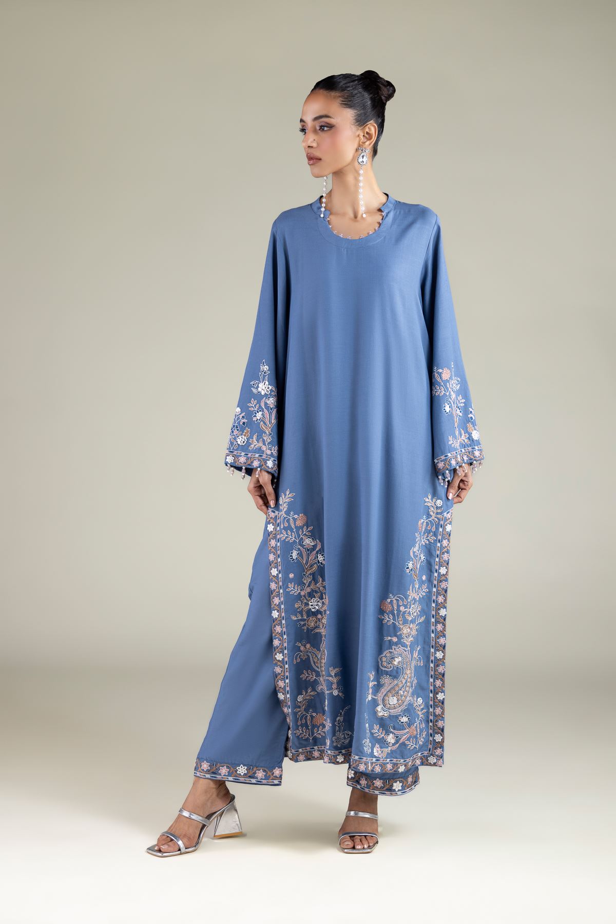 Embroidered Raw Silk Regular Fit Pants - 25-10-10S5-10TA-VG