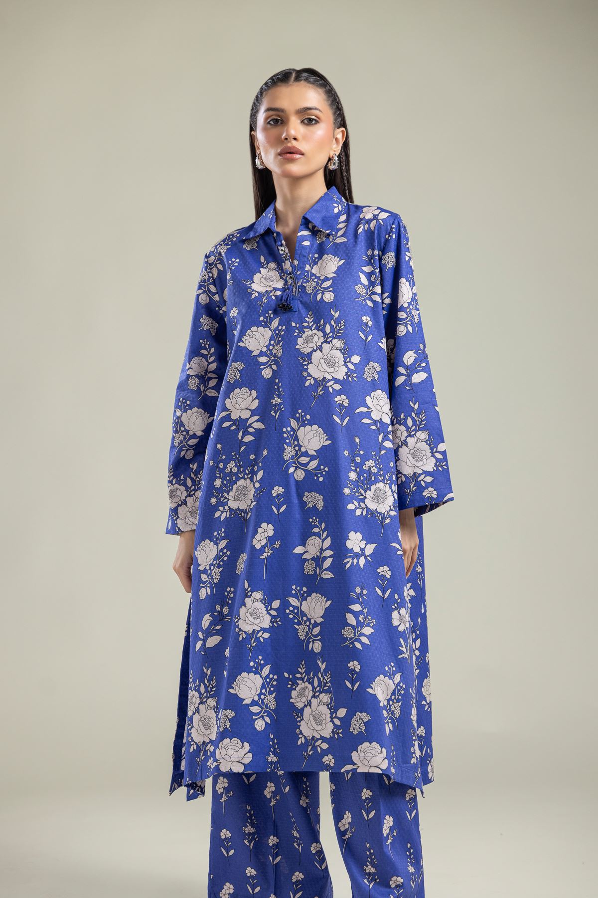 Printed Cotton Dobby Floral Blue Kurta - 1-26-204-A-B2-VG