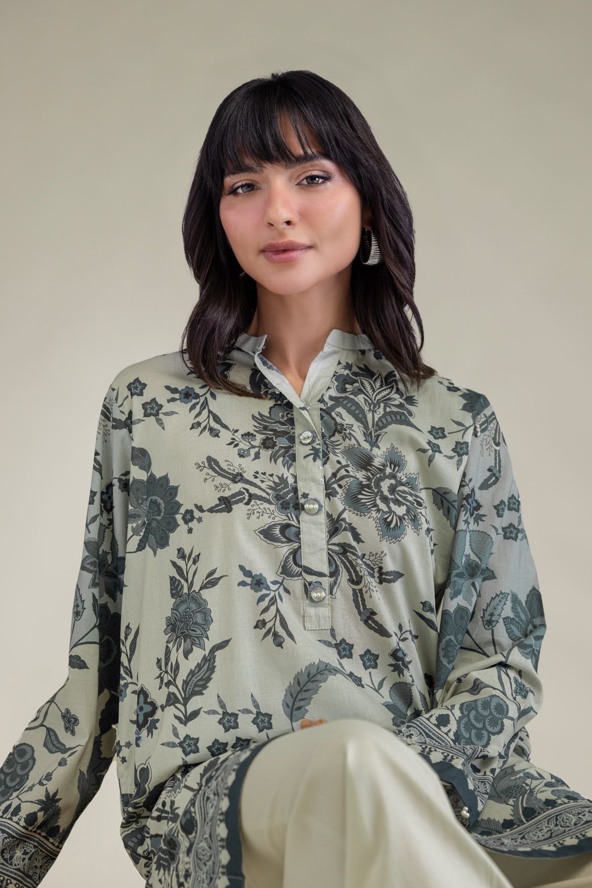 Printed Cambric Floral Cambric Kurta - T-A22-26-215FE1-VG