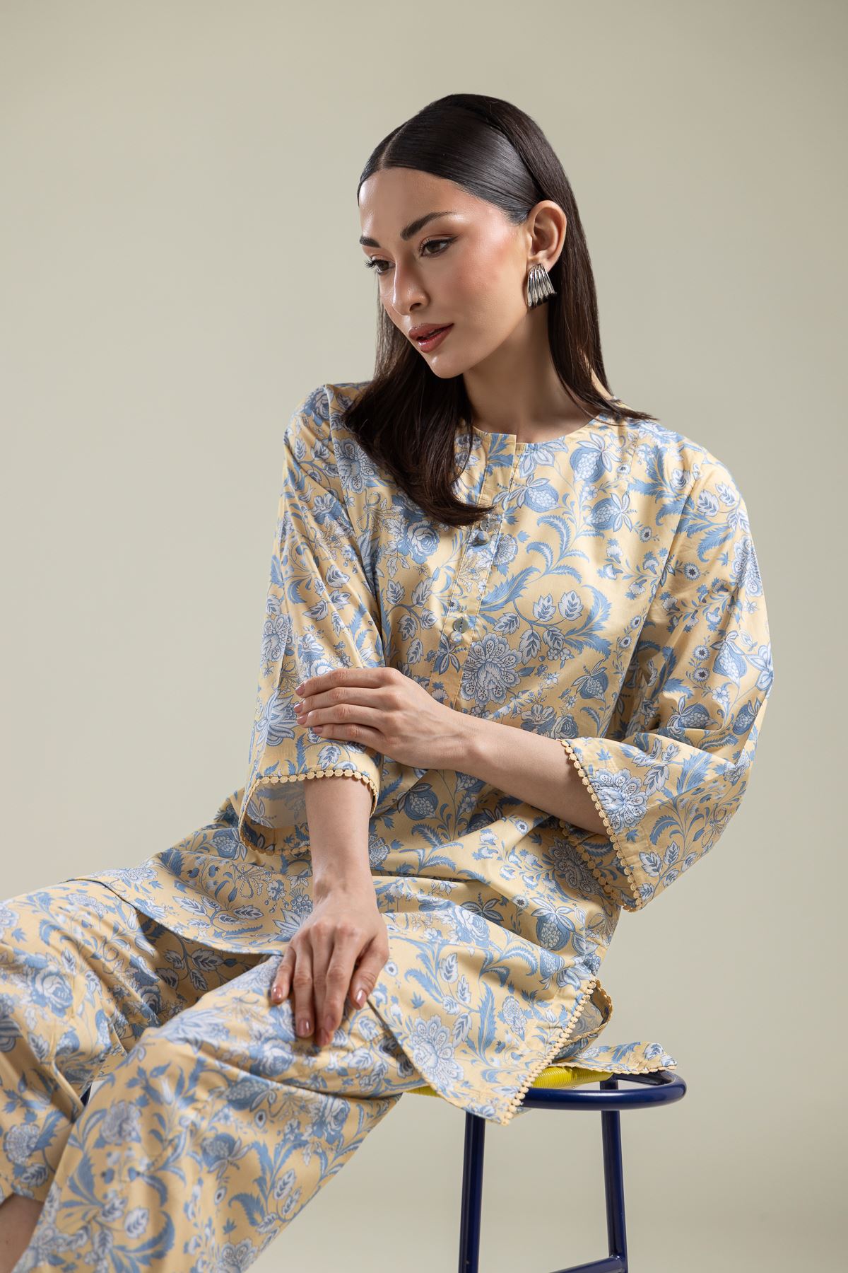 Printed Cotton Viscose Floral Cotton Kurta - 1-26-204-A-F1-VG