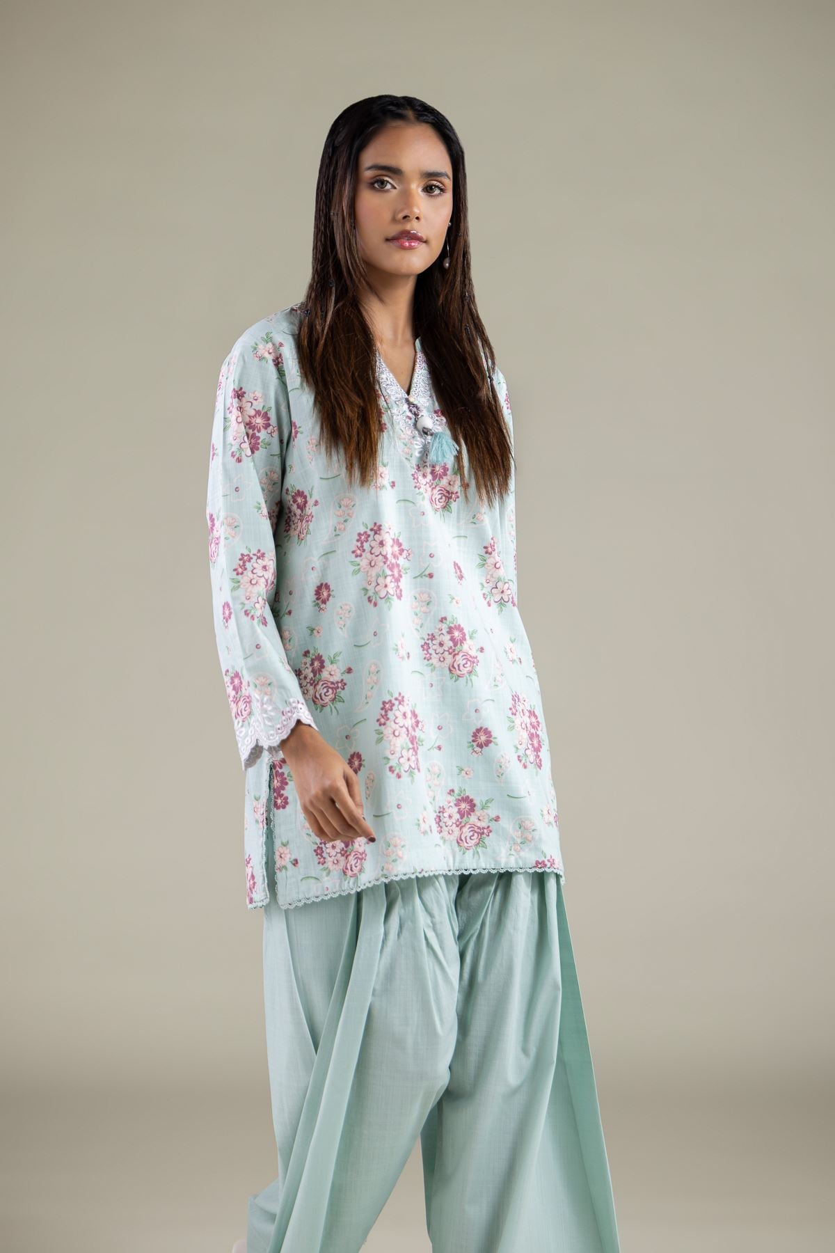 Embroidered Textured Cotton Kurta - 1-26-108-A-F-VG