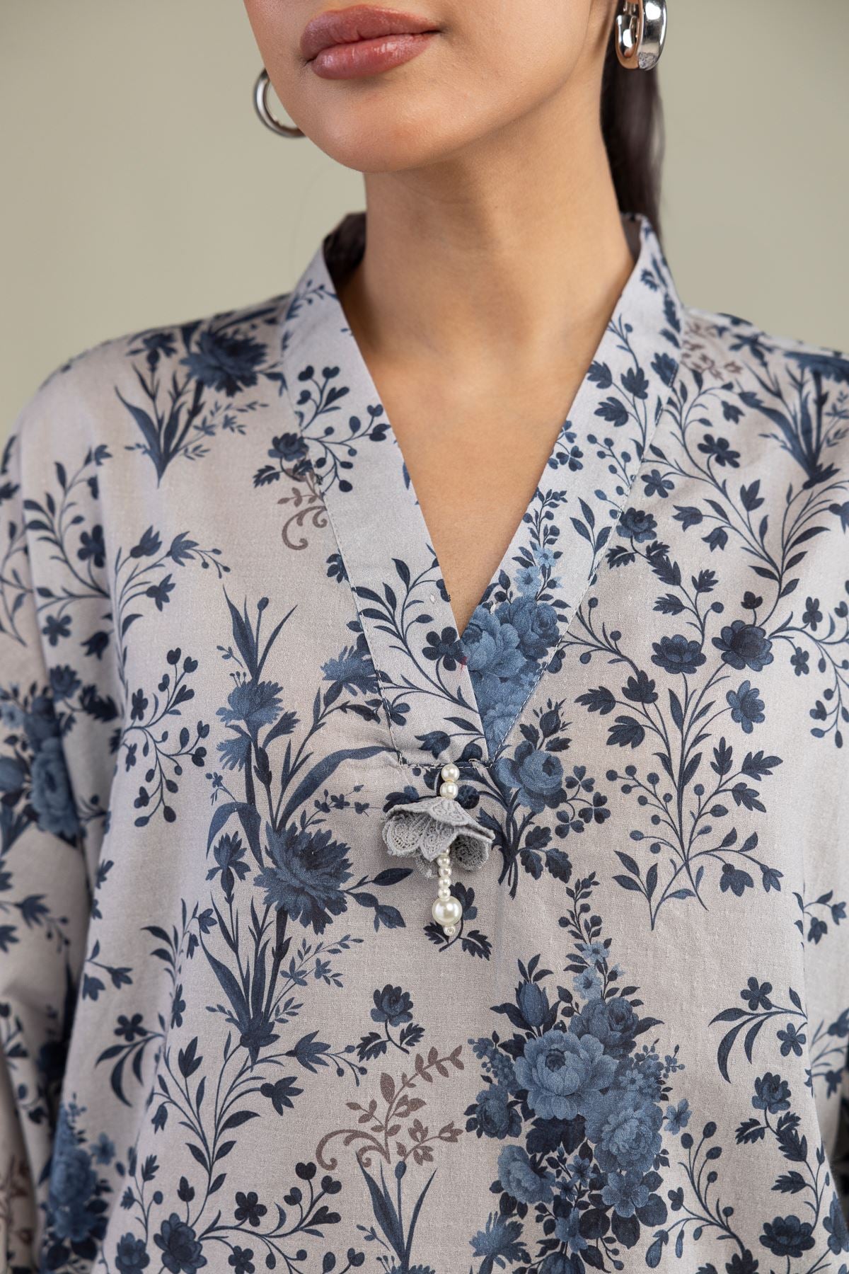 Printed Cotton Dobby Floral Longline Kurta - 1-26-244-A-D1-VG