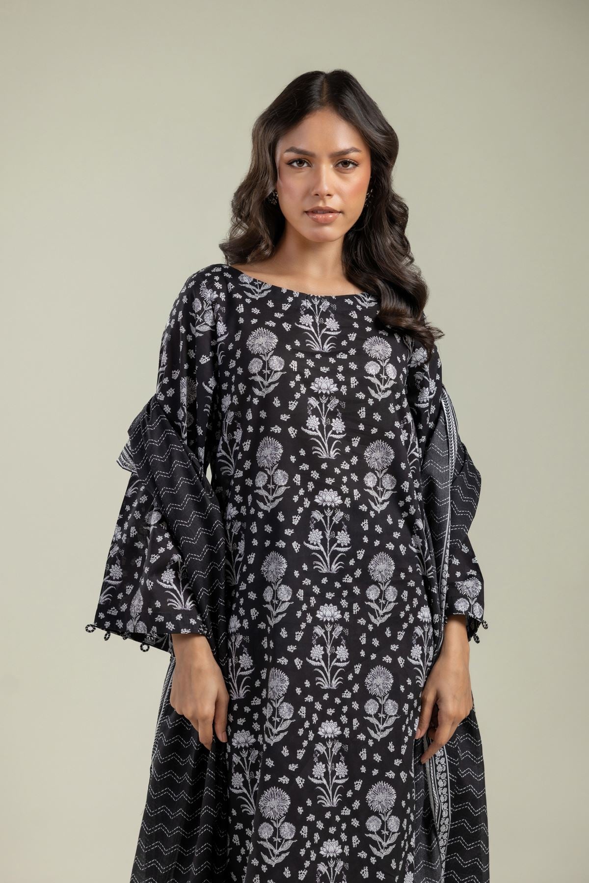 Printed Cambric Black Floral Kurta - 1-26-201-A-A-VG