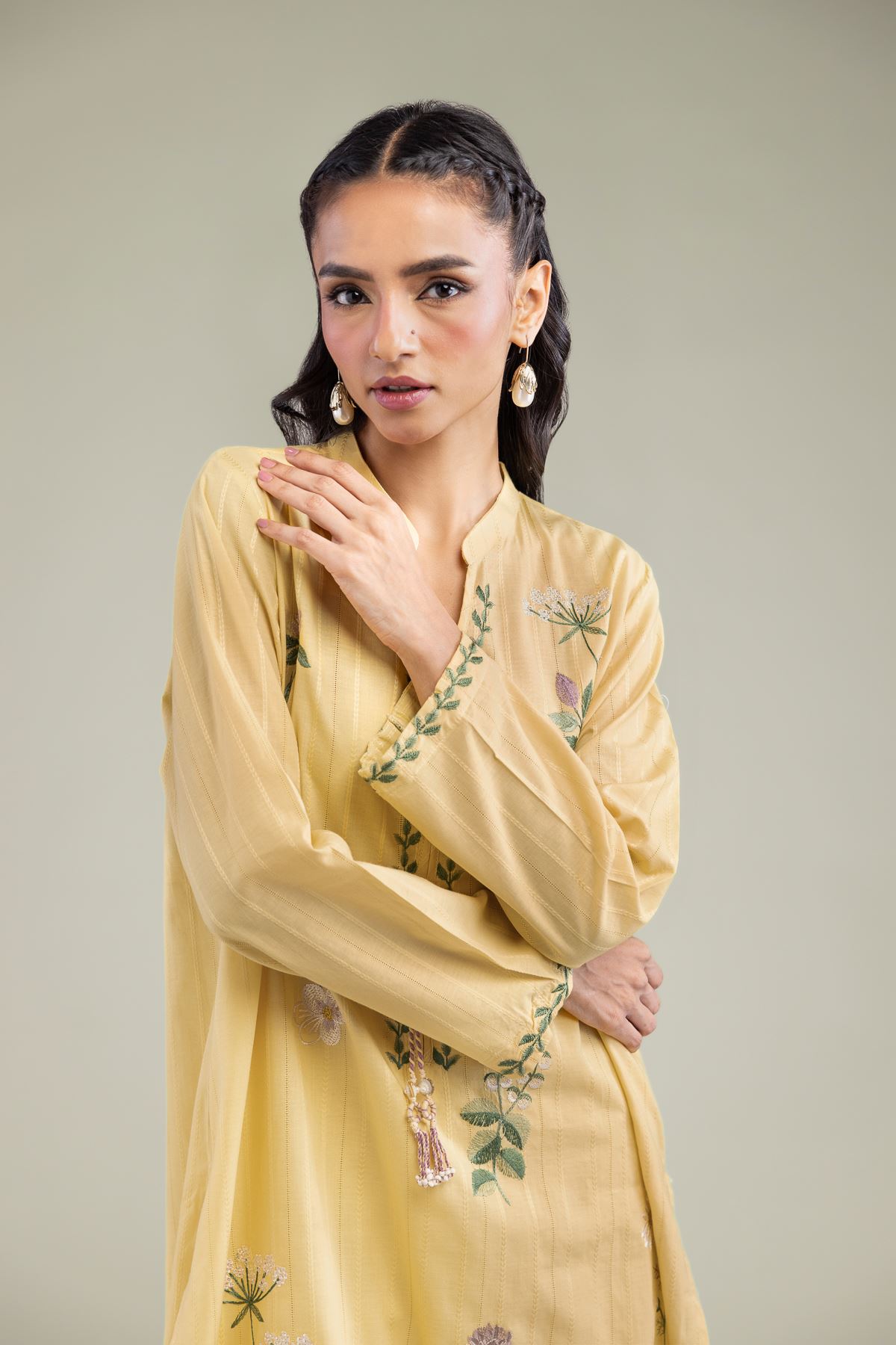 Embroidered Textured Cotton Cotton Longline Kurta - 1-26-206-A-F1-VG