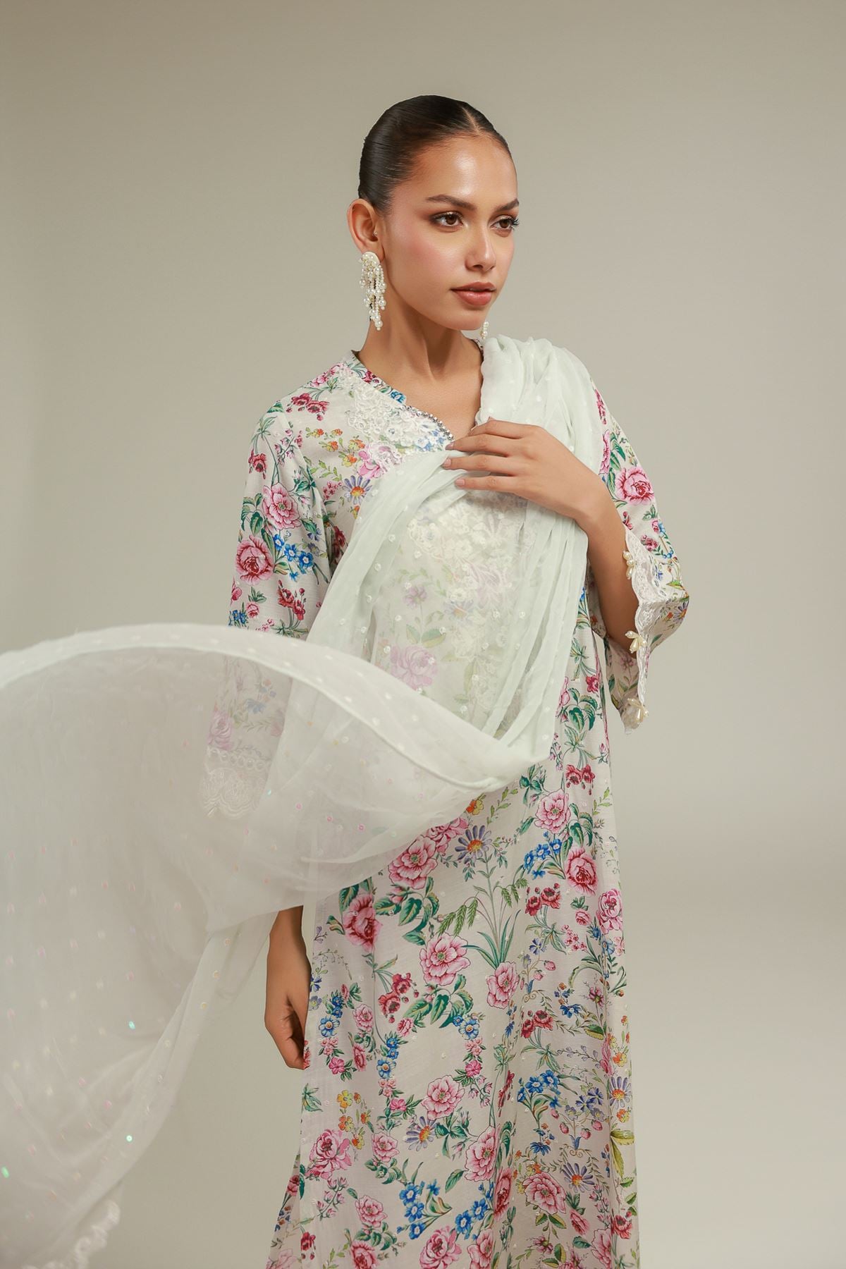 Embroidered Chiffon Lace-Up Summer Dupatta - 2-26-103-A-C-VG