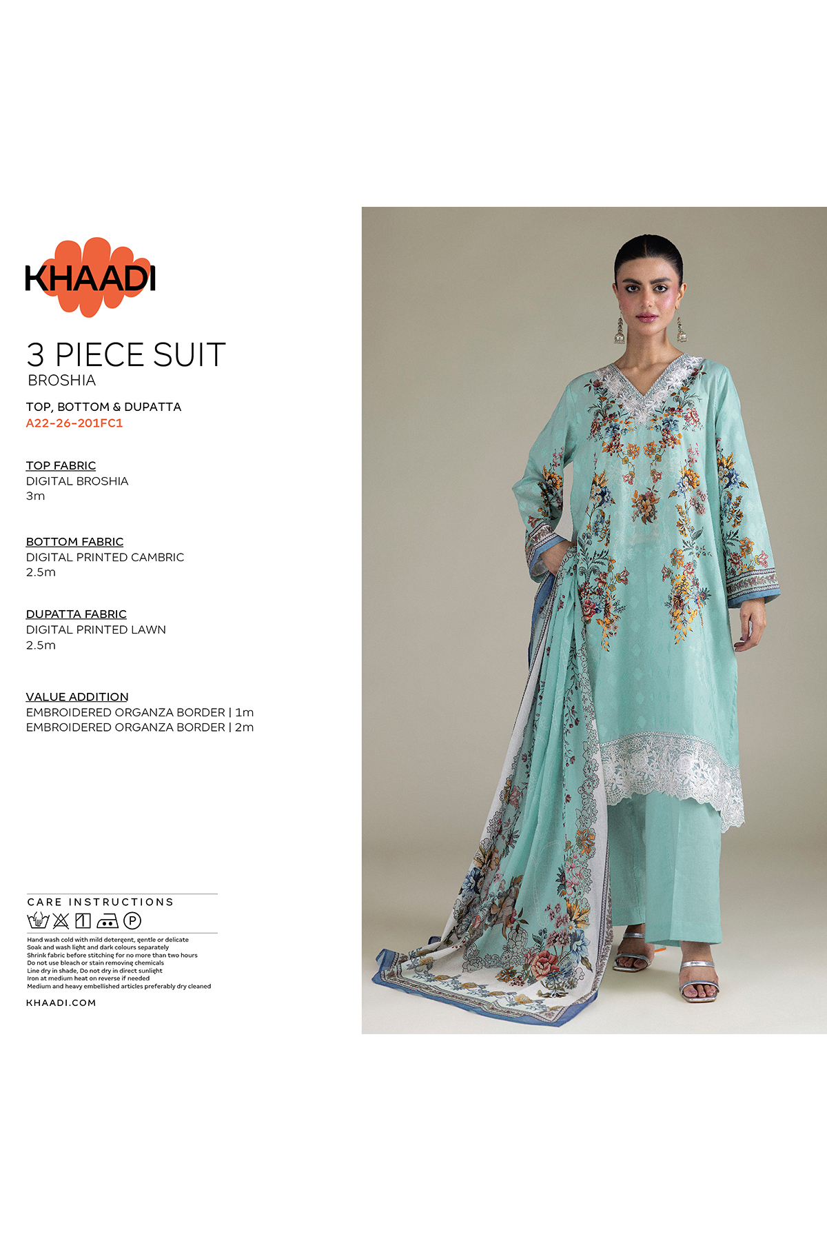 Embroidered Broshia Fabrics 3 Piece - T-A33-26-207FD1-VG