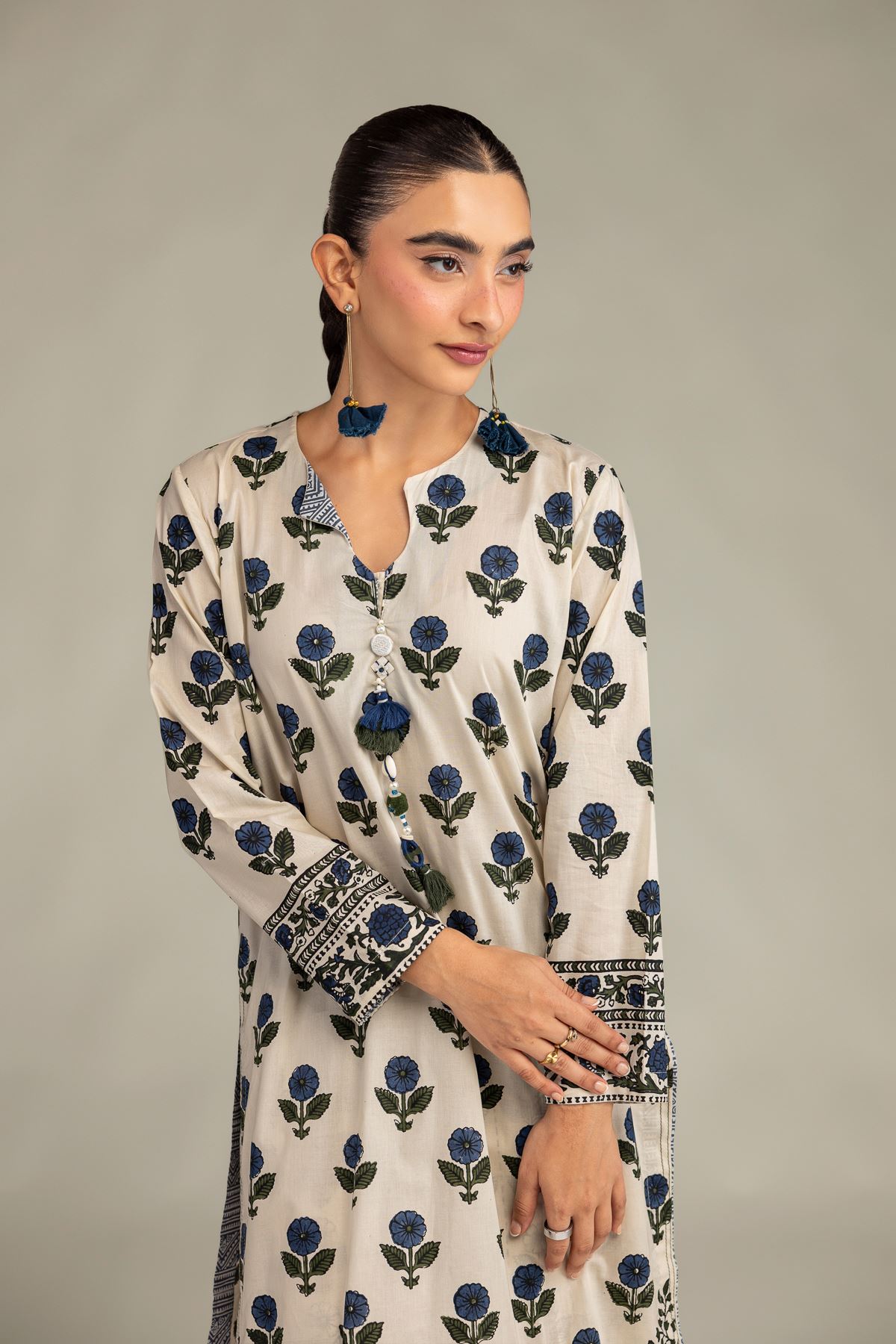Printed Cambric Long Printed Kurta - 2-26-308-A-G1-VG