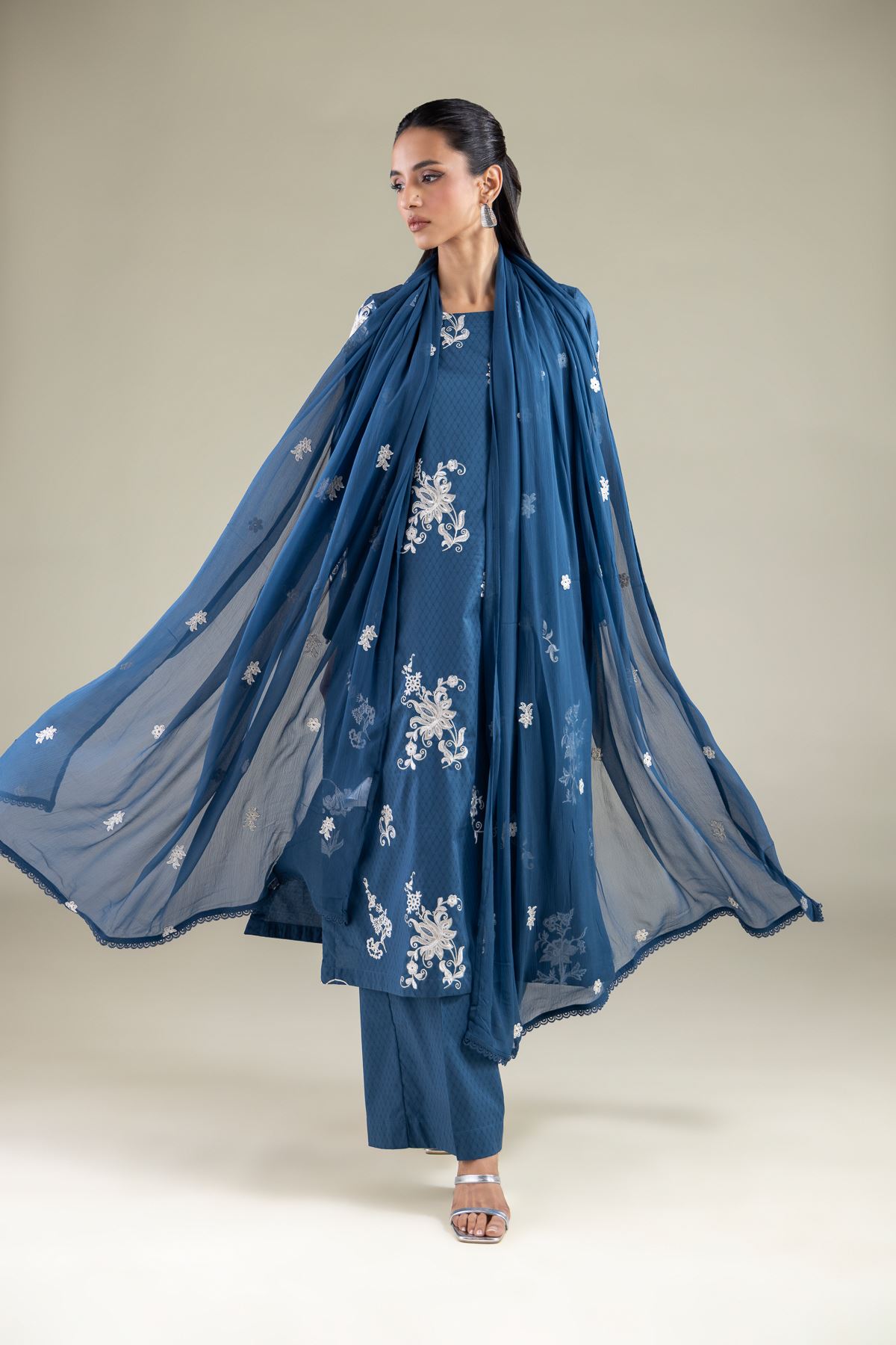 Embroidered Chiffon Floral Draped Dupatta - 1-26-146-A-F-VG
