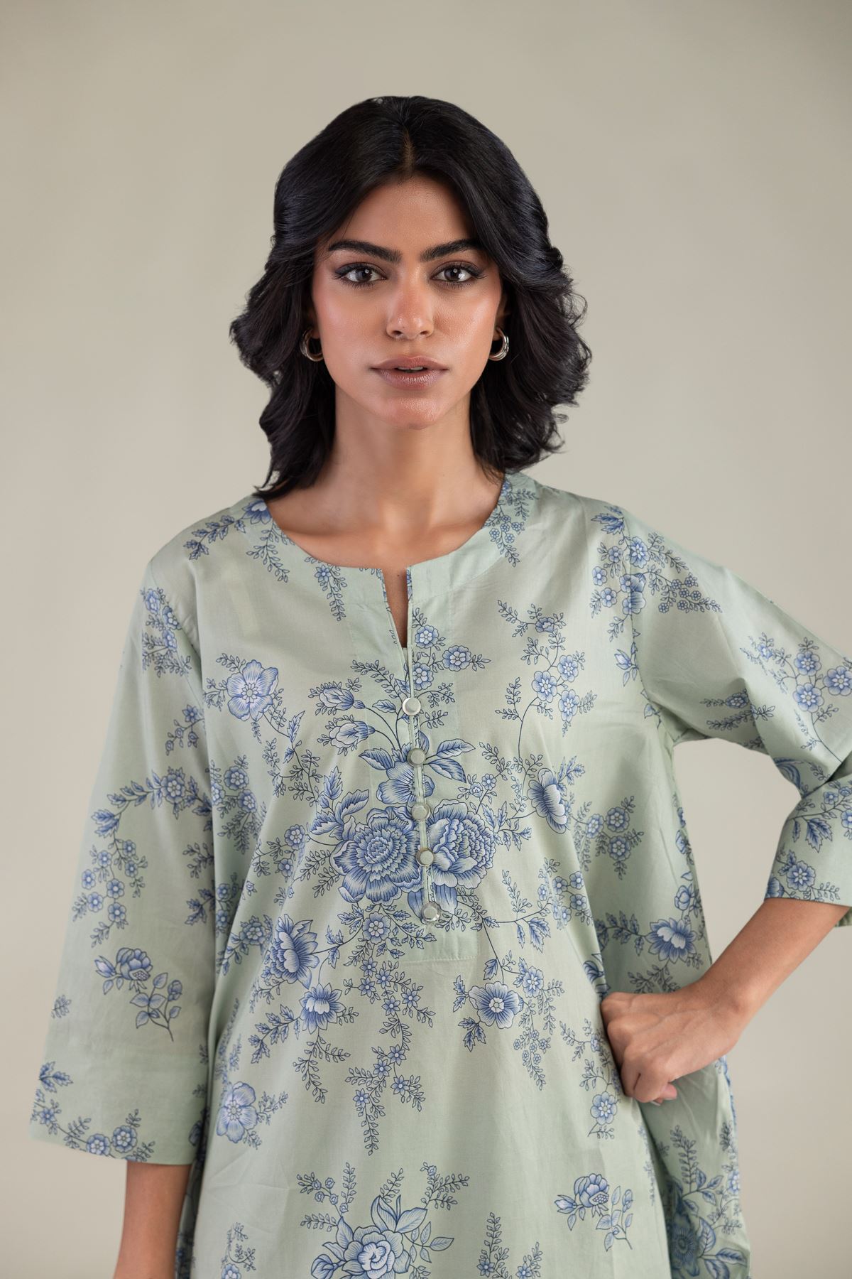 Embroidered Cambric Mint Short Kurta - 1-26-248-B-G1-VG