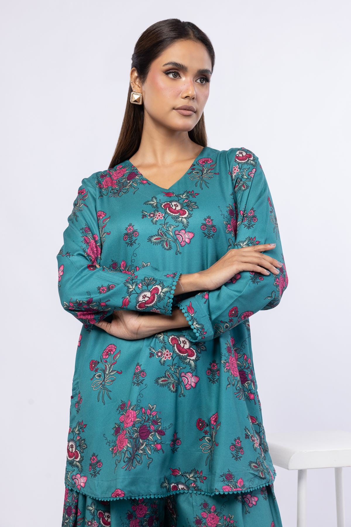Printed Viscose Crepe Kurta - EST24183T-VG