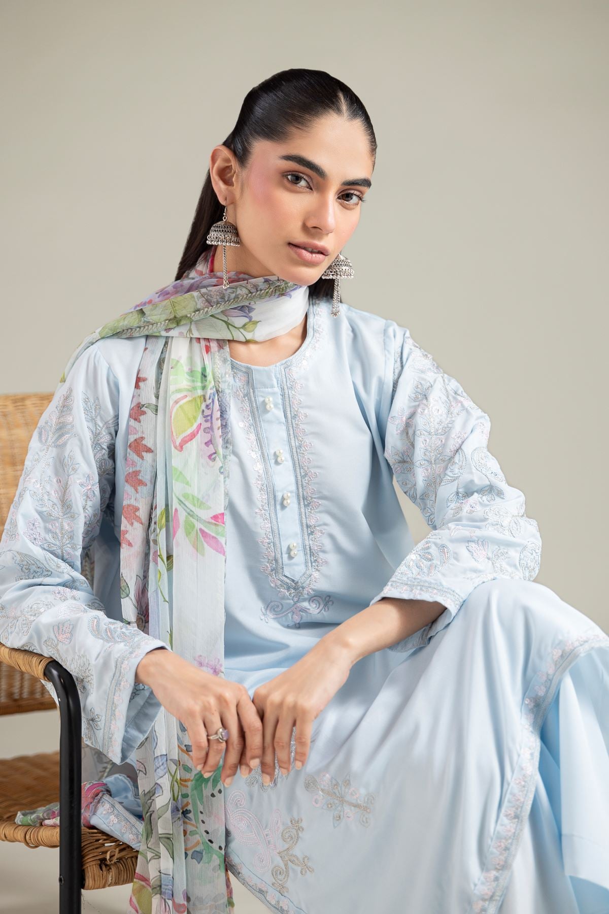 Embroidered Blended Cambric Kurta - 1-26-103-A-B-VG
